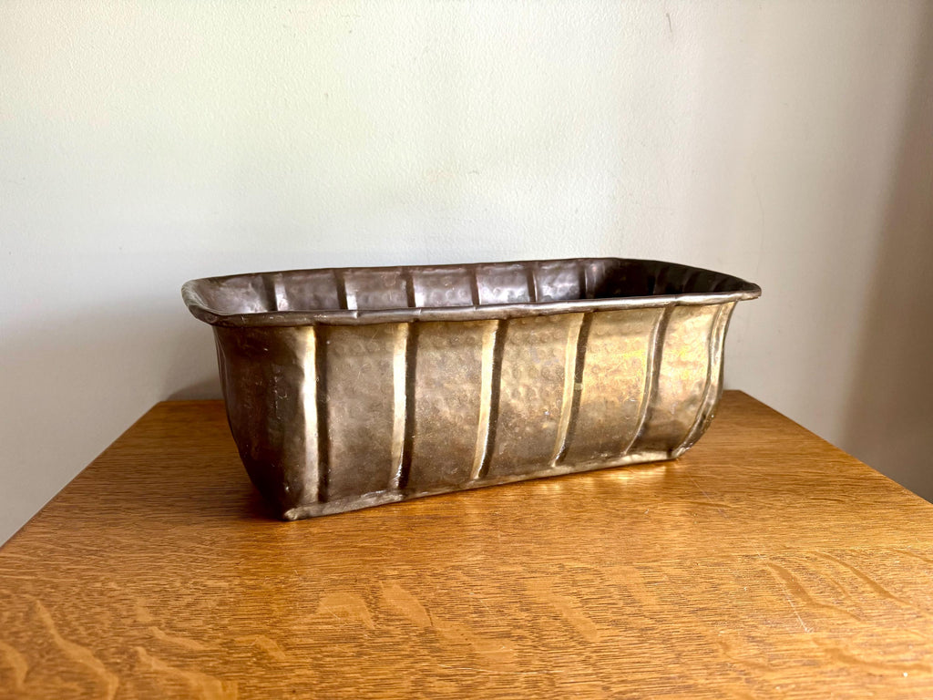 Vtg Brass Window Planter | Distressed Brass Rectangular Planter | Hammered Brass Grooved Window Box | Rustic Brass Bread Box Planter