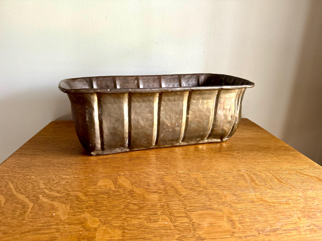 Vtg Brass Window Planter | Distressed Brass Rectangular Planter | Hammered Brass Grooved Window Box | Rustic Brass Bread Box Planter