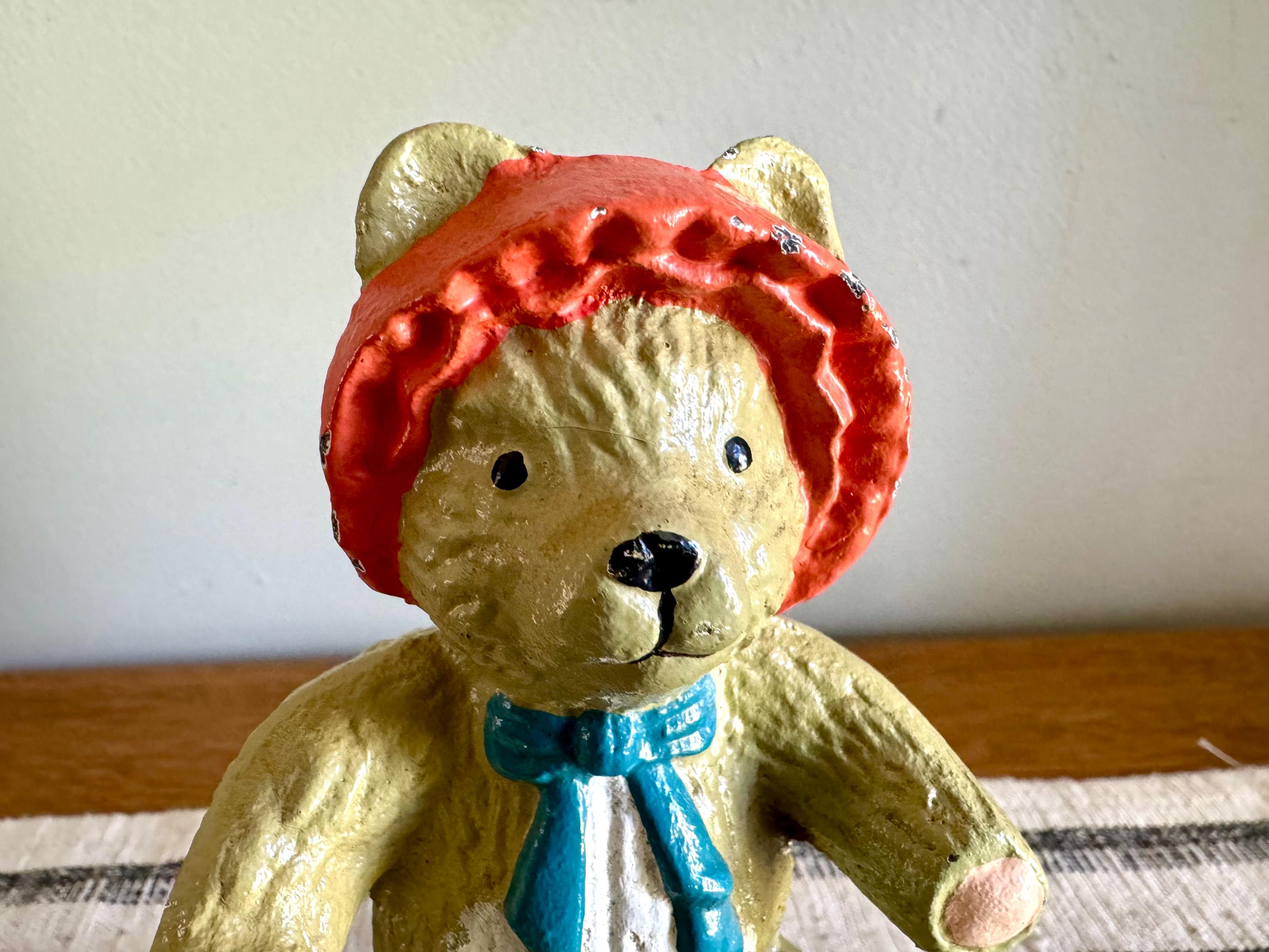 Vtg Cast Iron Teddy Bear Door Stop | Painted Cast Iron Teddy Bear Door Stop | Teddy Bear Iron Book End | Nursery Door Prop