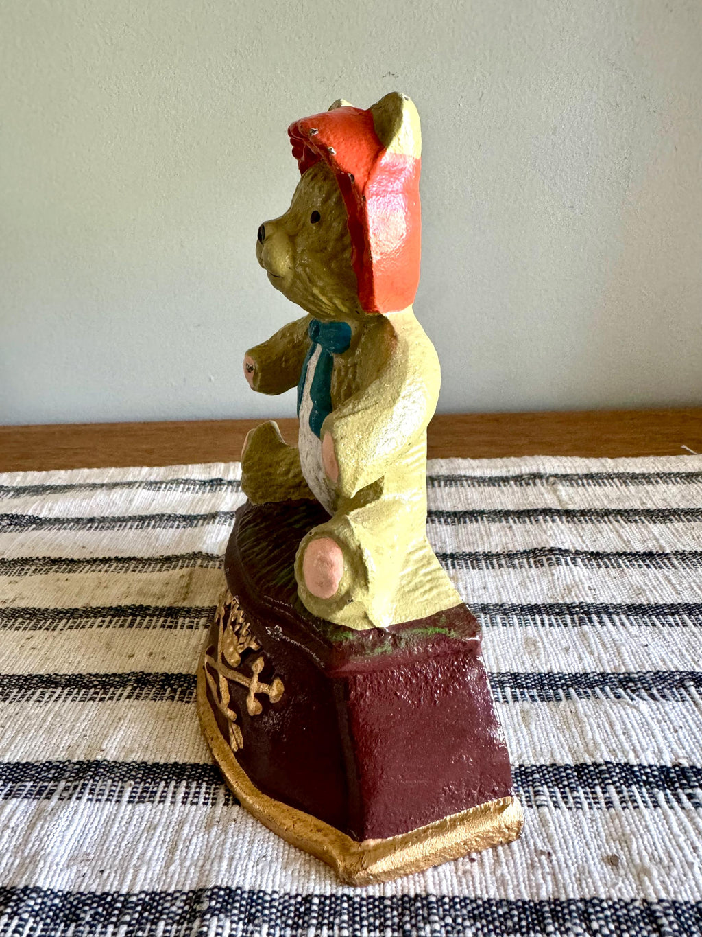 Vtg Cast Iron Teddy Bear Door Stop | Painted Cast Iron Teddy Bear Door Stop | Teddy Bear Iron Book End | Nursery Door Prop