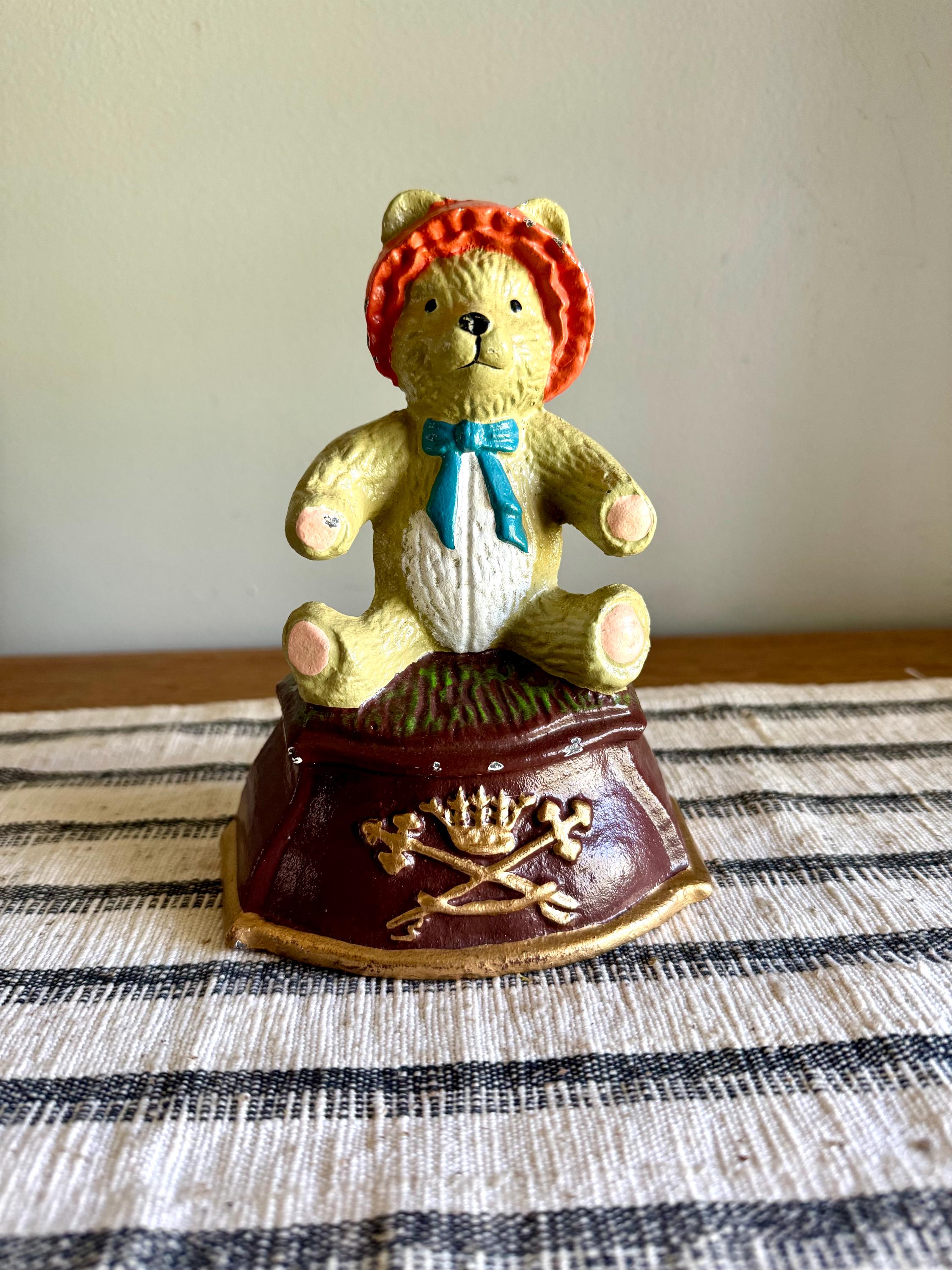 Vtg Cast Iron Teddy Bear Door Stop | Painted Cast Iron Teddy Bear Door Stop | Teddy Bear Iron Book End | Nursery Door Prop