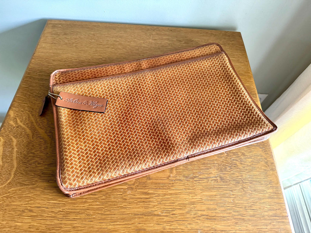 Vtg Ashton & Hayes Computer Bag | Woven Leather Design Messenger Bag | Zipper Top Leather Designer Computer Bag| Leather Computer Sleeve