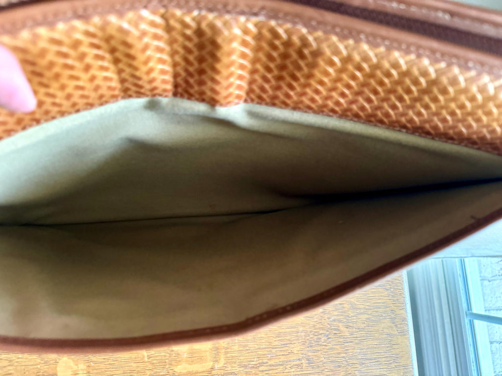 Vtg Ashton & Hayes Computer Bag | Woven Leather Design Messenger Bag | Zipper Top Leather Designer Computer Bag| Leather Computer Sleeve