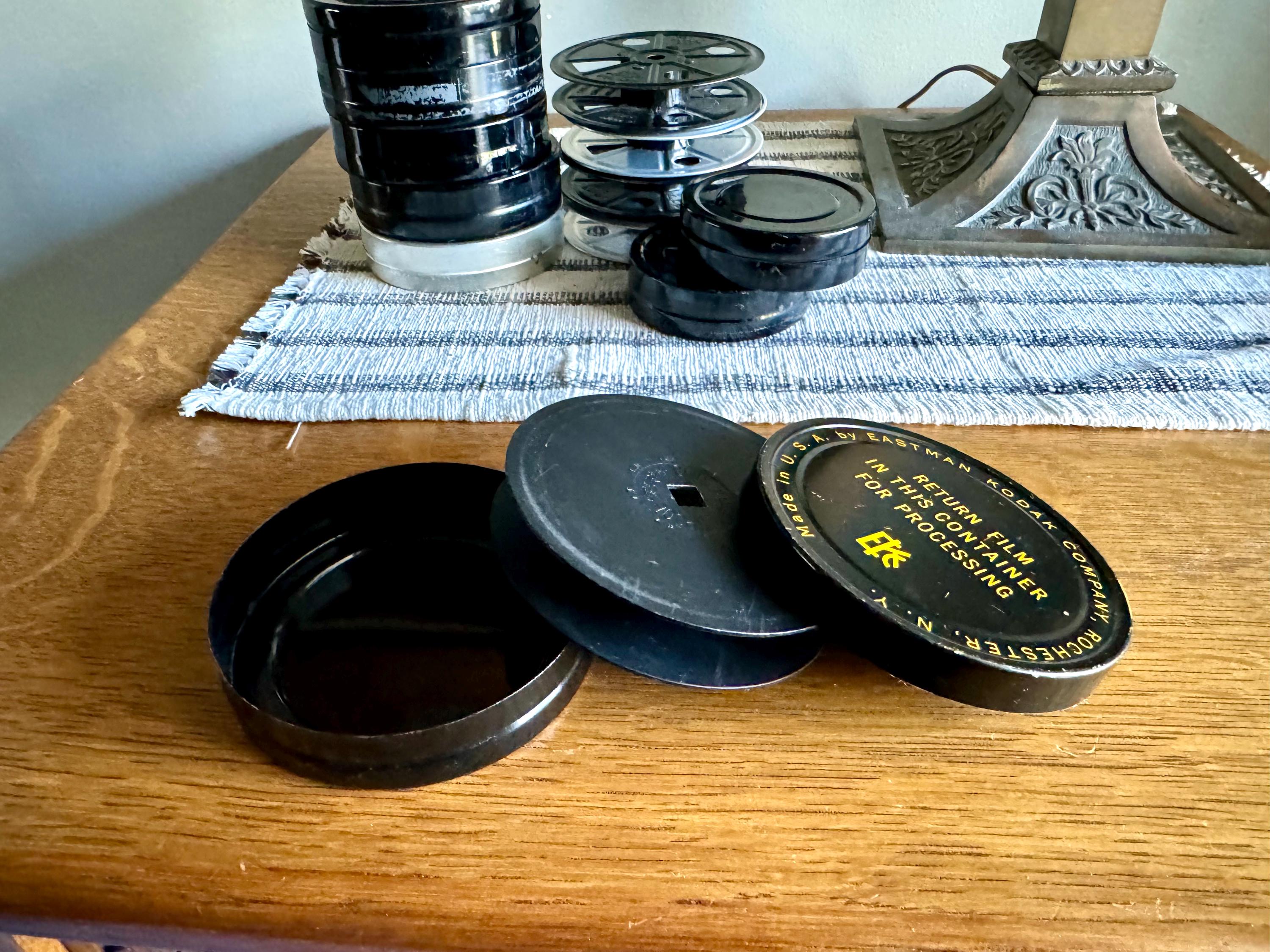 Vtg Kodak Film Reels and Canisters | Small Black Eastman Kodak Film Reels and Canisters | 11 Reels and 7 Canisters | Kodak Film Reels