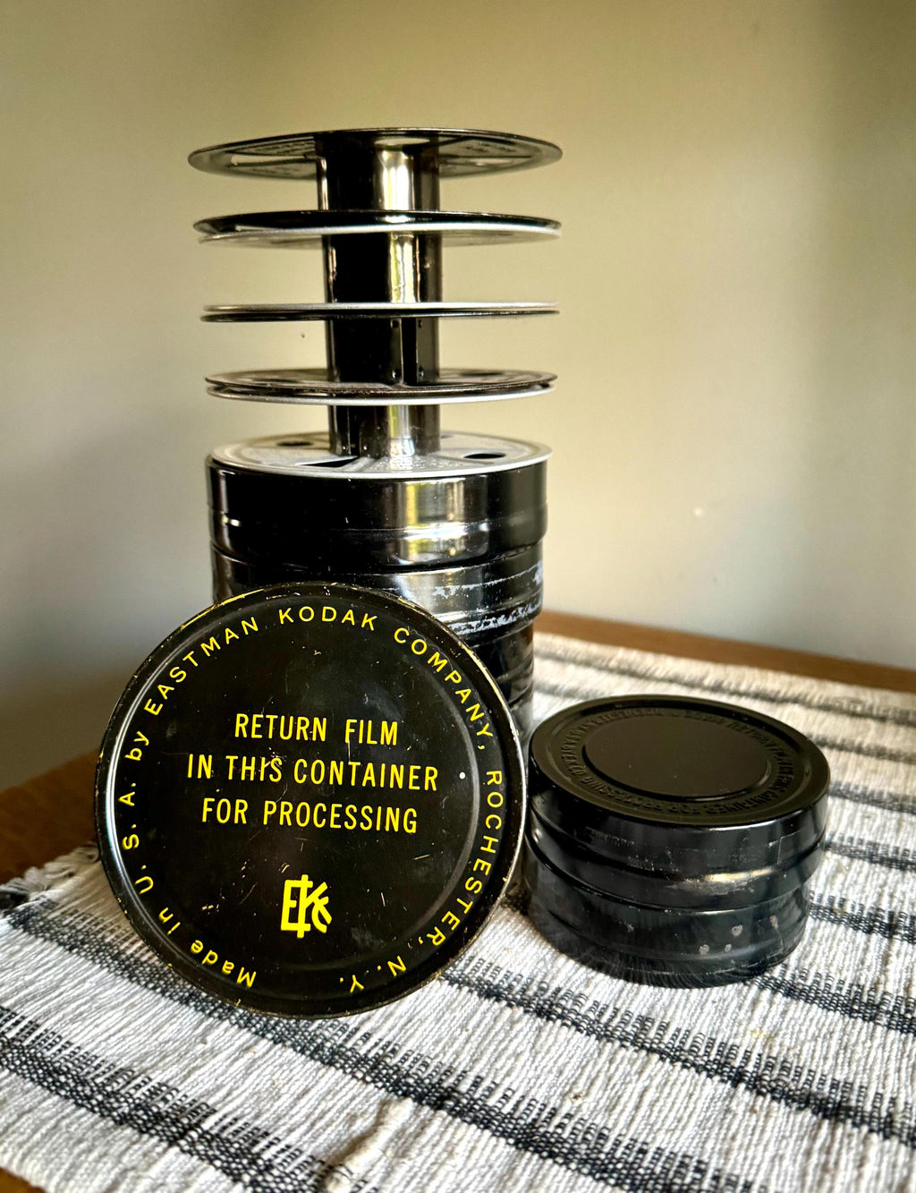 Vtg Kodak Film Reels and Canisters | Small Black Eastman Kodak Film Reels and Canisters | 11 Reels and 7 Canisters | Kodak Film Reels