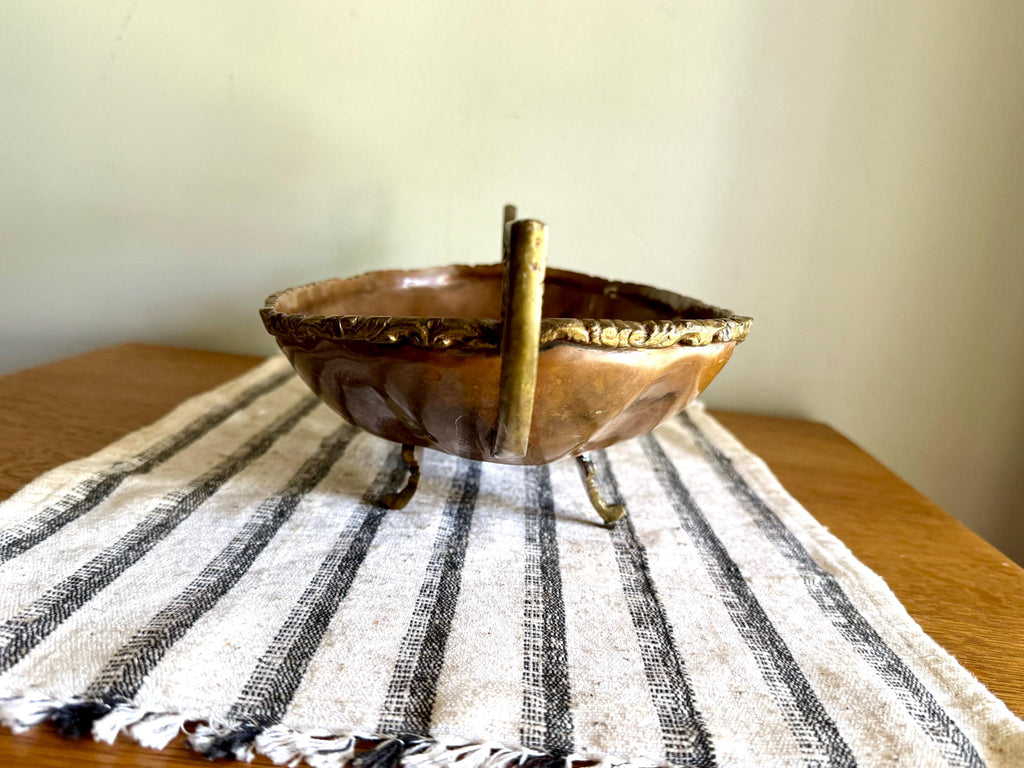 Vtg Hecho En Mexico Copper and Brass Dish | Mexican Copper Centerpiece Dish | Copper Fruit Bowl | Brass Ornate Footed Bowl