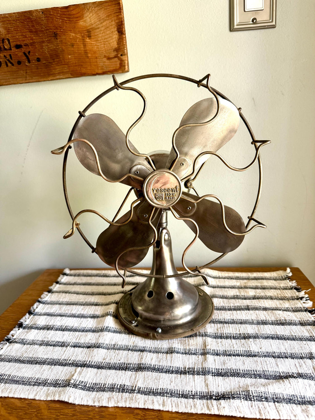 Vtg Non Running Crescent Fan | Metal Blade Display Fan | Metal Gage Antique Fan | Metal Cage Decor Fan | Unwired Metal Caged Fan