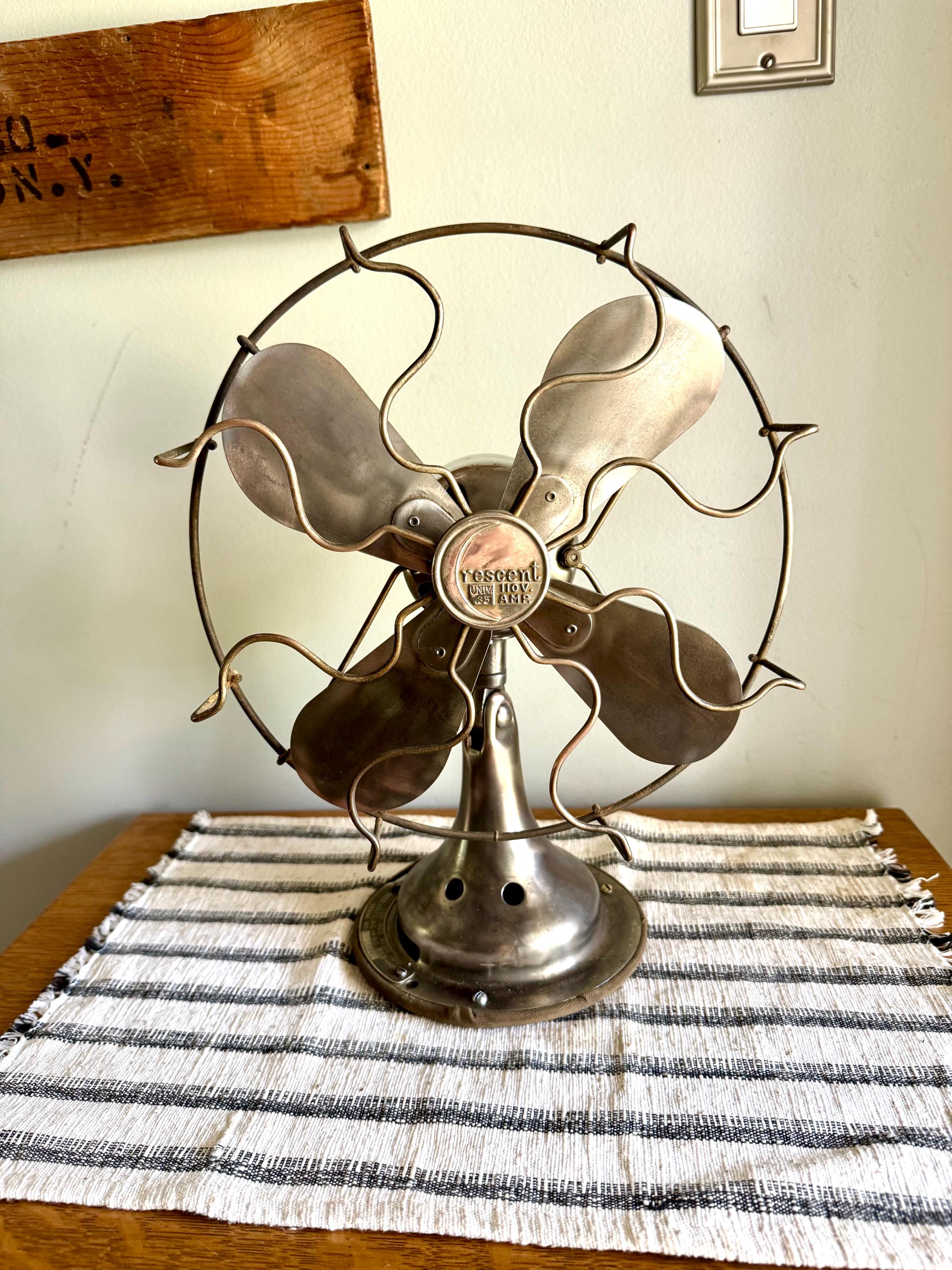 Vtg Non Running Crescent Fan | Metal Blade Display Fan | Metal Gage Antique Fan | Metal Cage Decor Fan | Unwired Metal Caged Fan