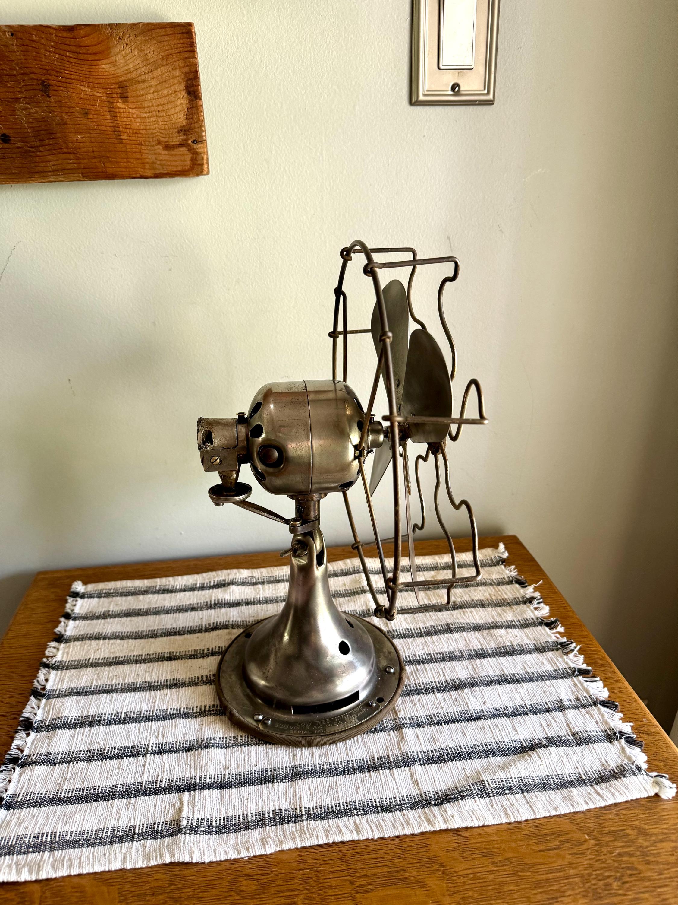 Vtg Non Running Crescent Fan | Metal Blade Display Fan | Metal Gage Antique Fan | Metal Cage Decor Fan | Unwired Metal Caged Fan