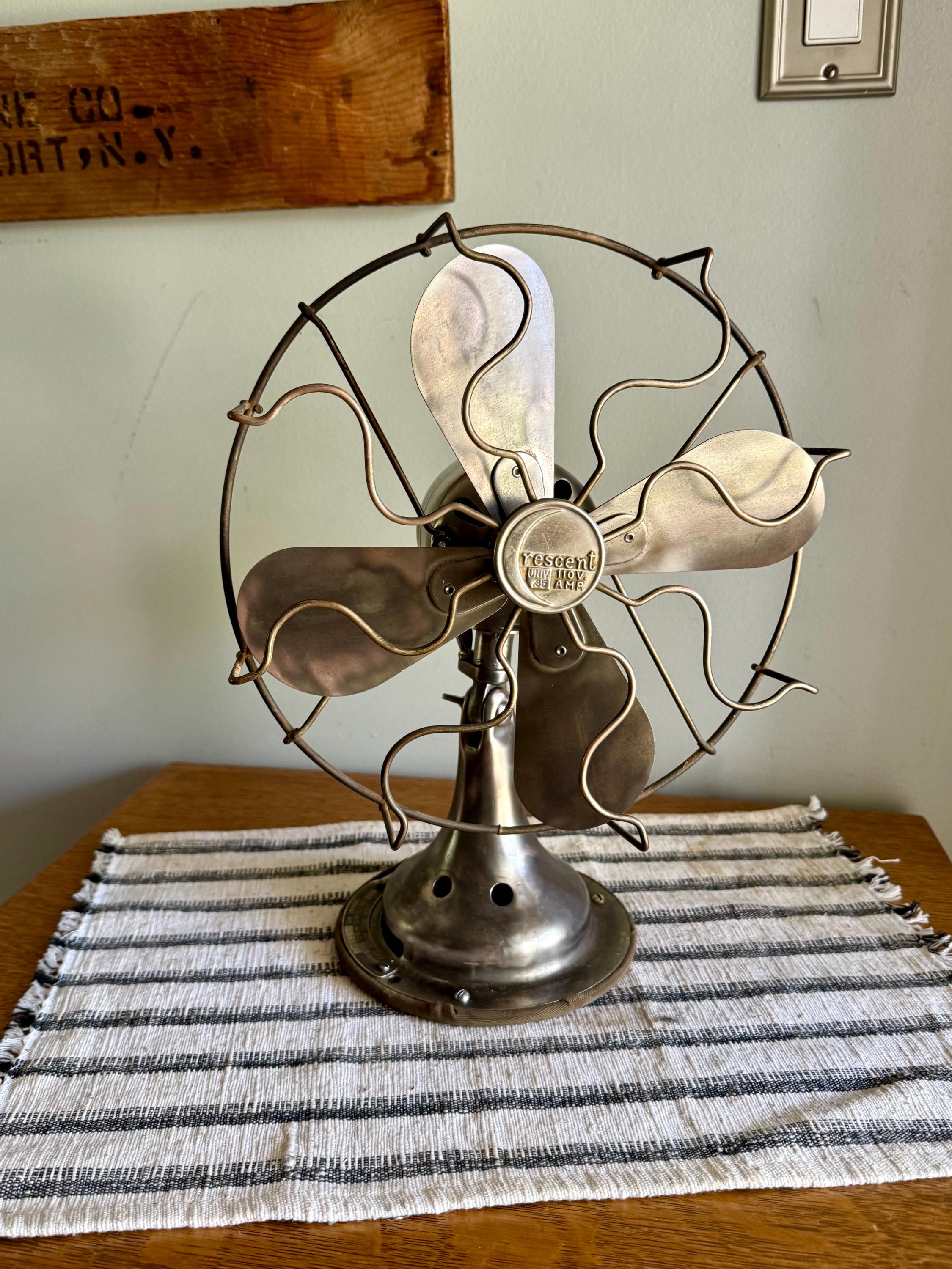 Vtg Non Running Crescent Fan | Metal Blade Display Fan | Metal Gage Antique Fan | Metal Cage Decor Fan | Unwired Metal Caged Fan