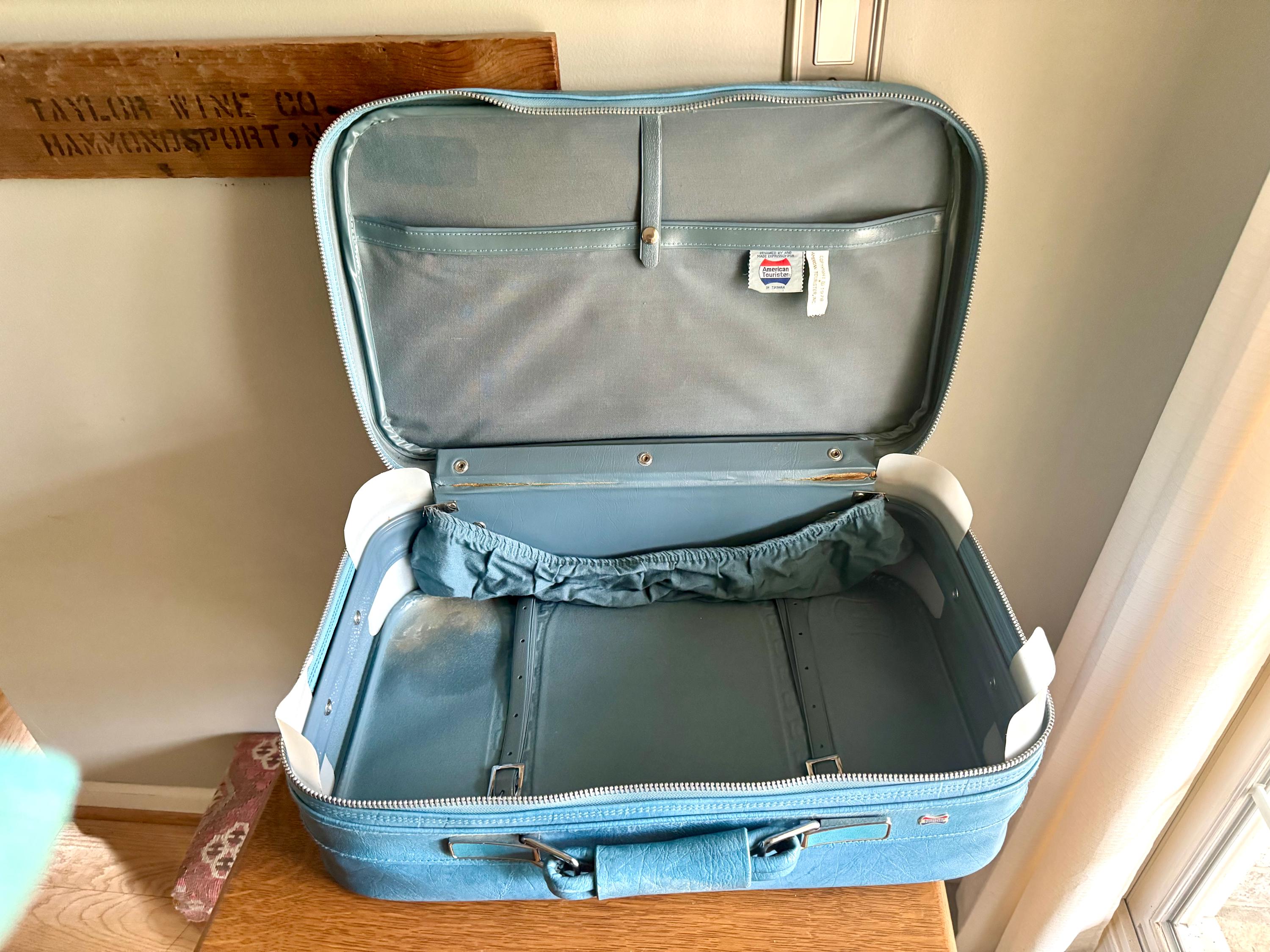 Vtg American Tourister Weekender | American Tourister Suitcase | Blue Weekend Luggage Bag| Retro Blue Carry On| Blue Marble Vinyl Bag