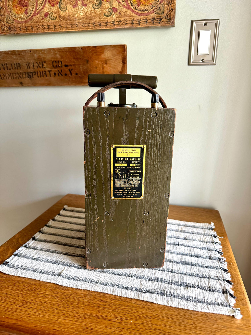 WW2 Era Fidelity Blasting Machine | Old Dynamite Detonator Box | TNT Plunger Detonator | U.S. Army Blasting Machine | Green Detonator Box