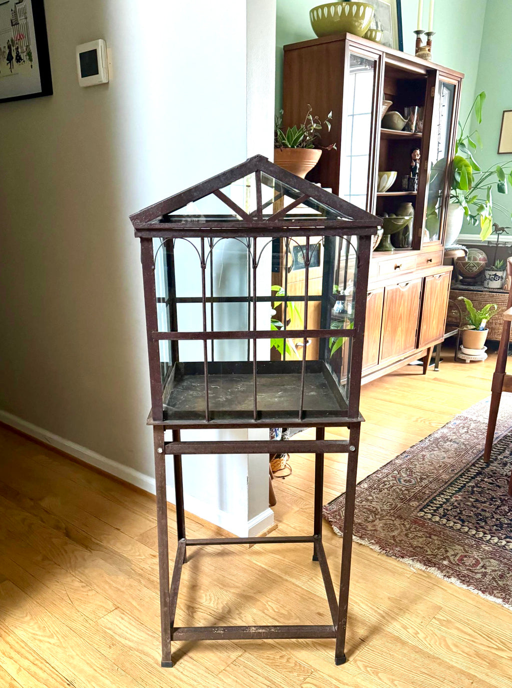 Vtg Old Metal & Glass Terrarium On Stand | Wardian Case on Stand | Plant Terrarium On Stand | Antique Victorian Terrarium Glass Case