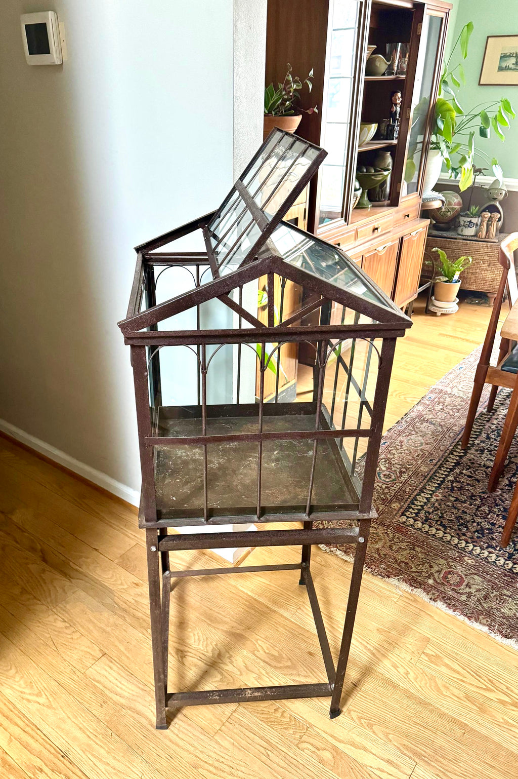 Vtg Old Metal & Glass Terrarium On Stand | Wardian Case on Stand | Plant Terrarium On Stand | Antique Victorian Terrarium Glass Case