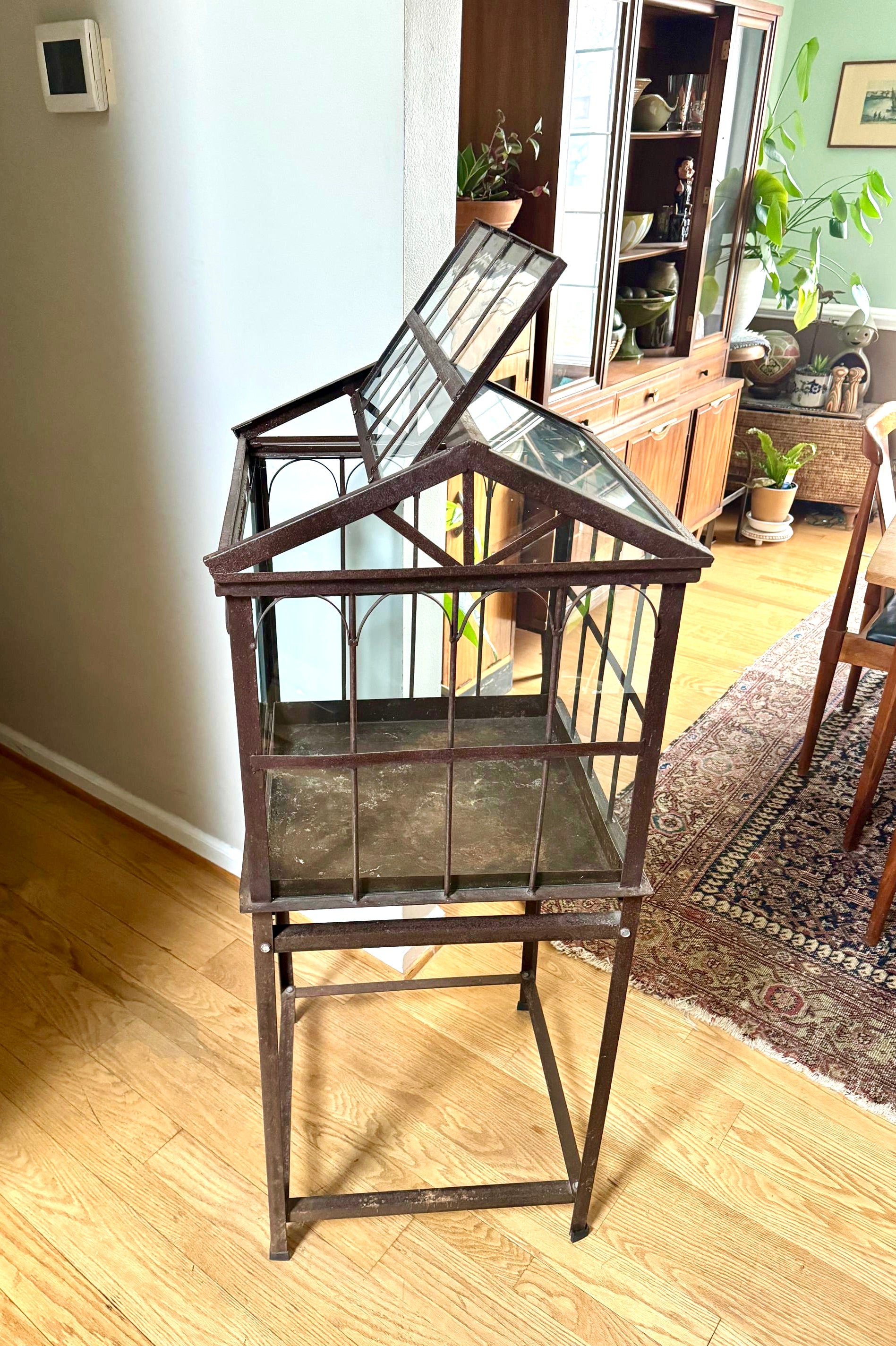 Vtg Old Metal & Glass Terrarium On Stand | Wardian Case on Stand | Plant Terrarium On Stand | Antique Victorian Terrarium Glass Case