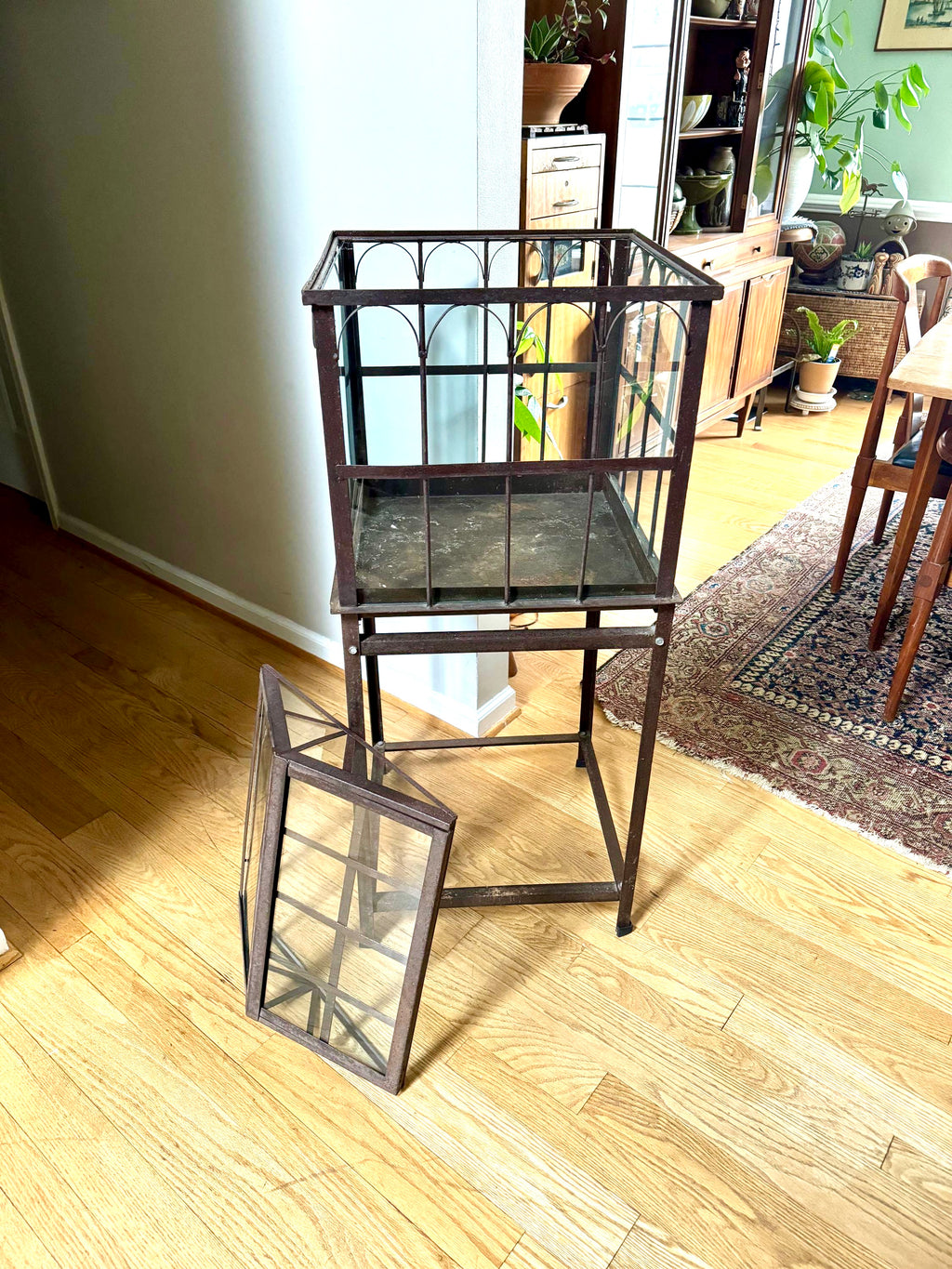 Vtg Old Metal & Glass Terrarium On Stand | Wardian Case on Stand | Plant Terrarium On Stand | Antique Victorian Terrarium Glass Case