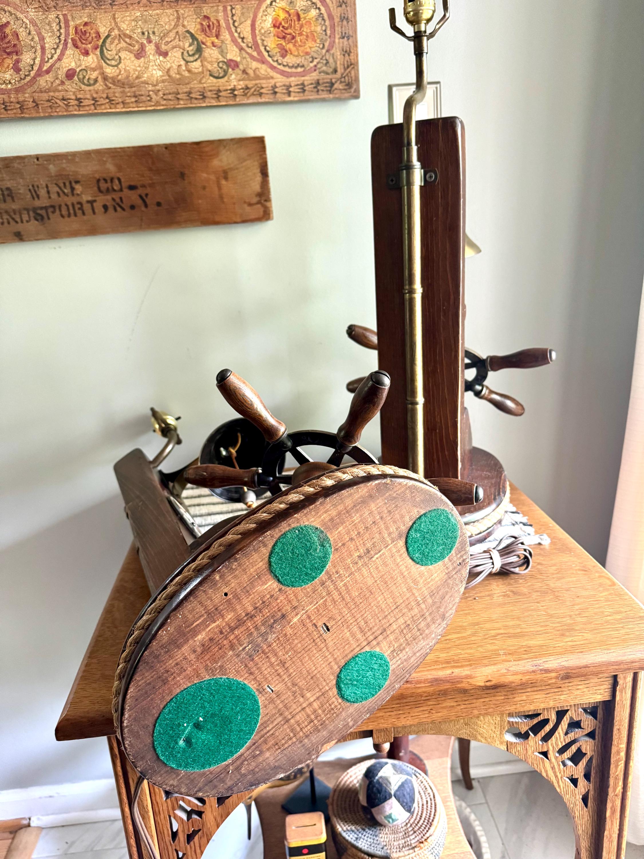 Vtg Pair of Nautical Themed Lamps | Ship's Wheel and Bell Themed Lamps | Nautical  Helmsman Wheel Lamps | Coastal Beach House Decor