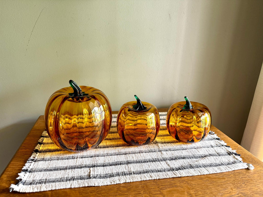 Vtg Set of Blenko Amber Pumpkin | Blenko Handblown Glass Pumpkins | 2002 Blenko Blown Glass Pumpkins