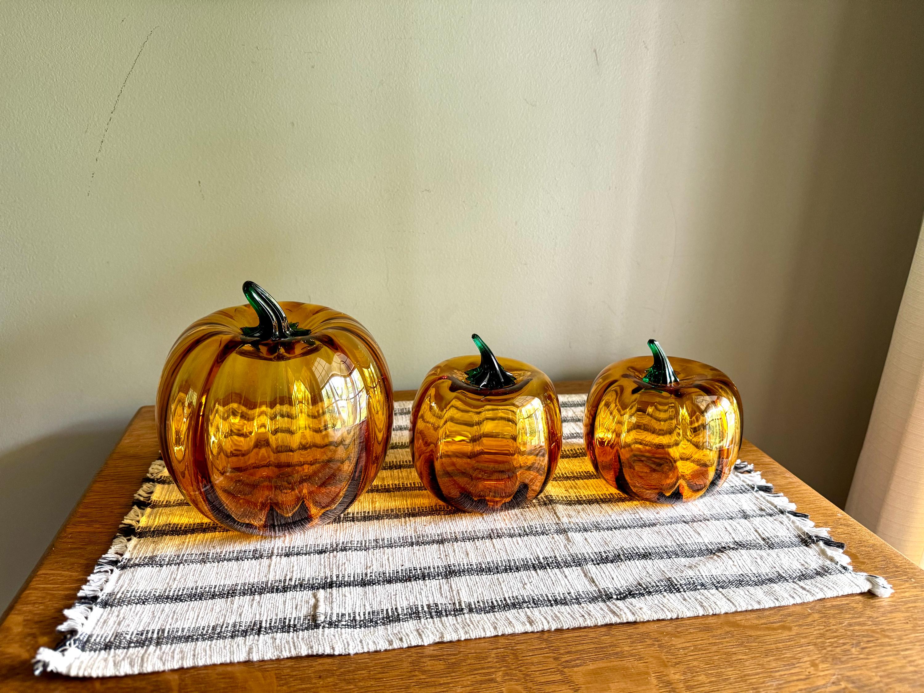 Vtg Set of Blenko Amber Pumpkin | Blenko Handblown Glass Pumpkins | 2002 Blenko Blown Glass Pumpkins