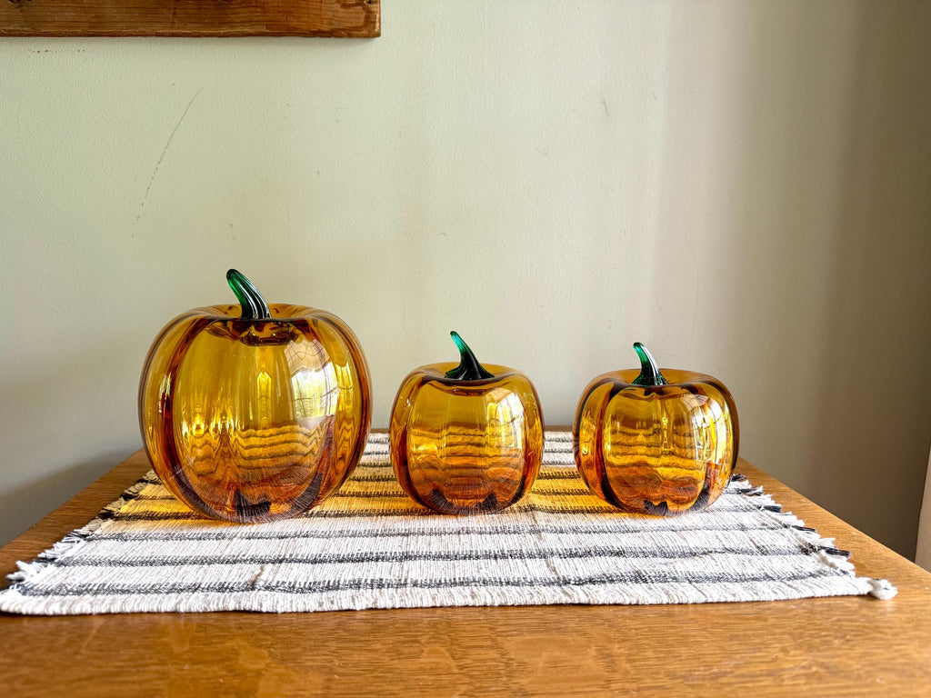 Vtg Set of Blenko Amber Pumpkin | Blenko Handblown Glass Pumpkins | 2002 Blenko Blown Glass Pumpkins