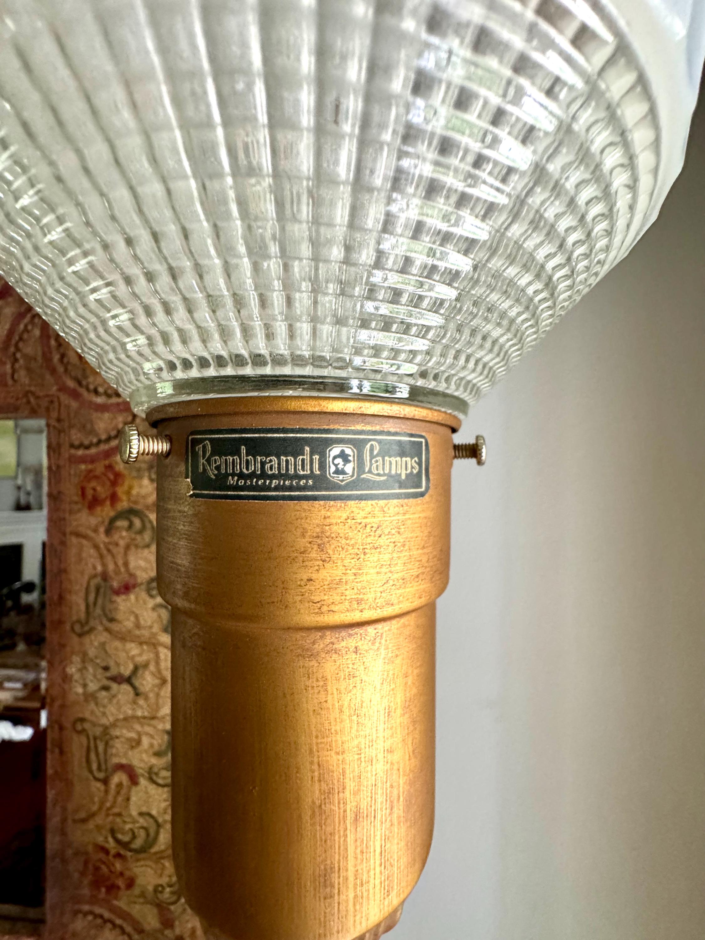 Vtg Large Gilded Torchiere Lamp By Rembrandt | Rembrandt Art Deco Gold Floor Lamp With Glass Shade | Ornate Victorian Gold Large Lamp