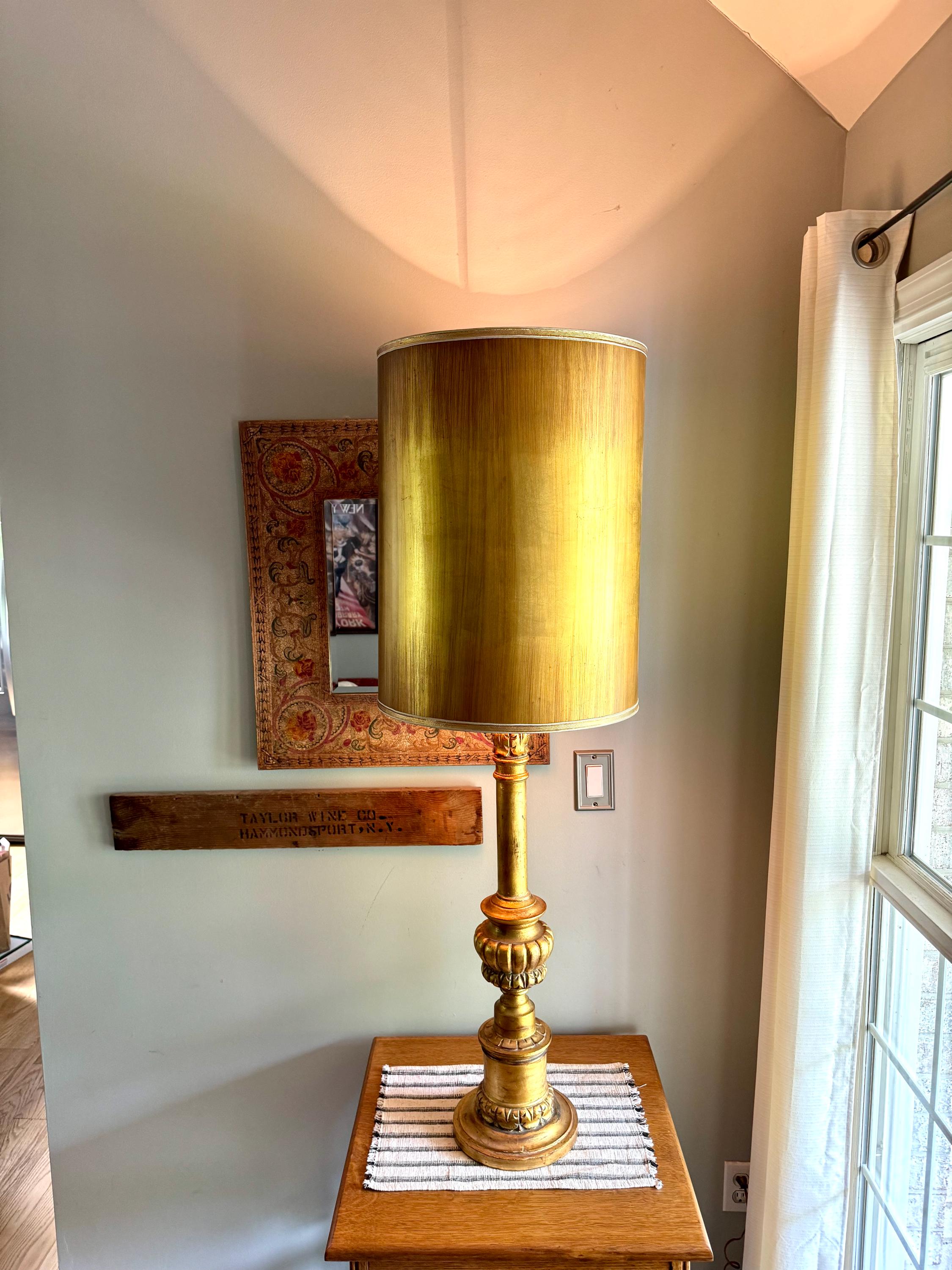 Vtg Large Gilded Torchiere Lamp By Rembrandt | Rembrandt Art Deco Gold Floor Lamp With Glass Shade | Ornate Victorian Gold Large Lamp