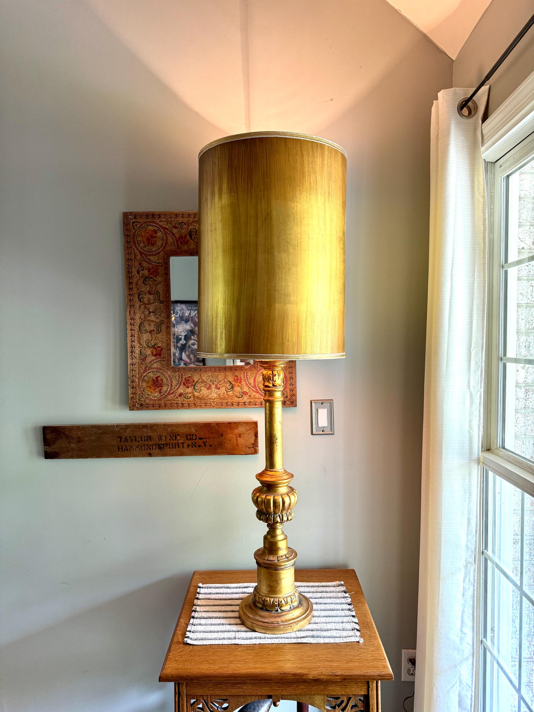 Vtg Large Gilded Torchiere Lamp By Rembrandt | Rembrandt Art Deco Gold Floor Lamp With Glass Shade | Ornate Victorian Gold Large Lamp
