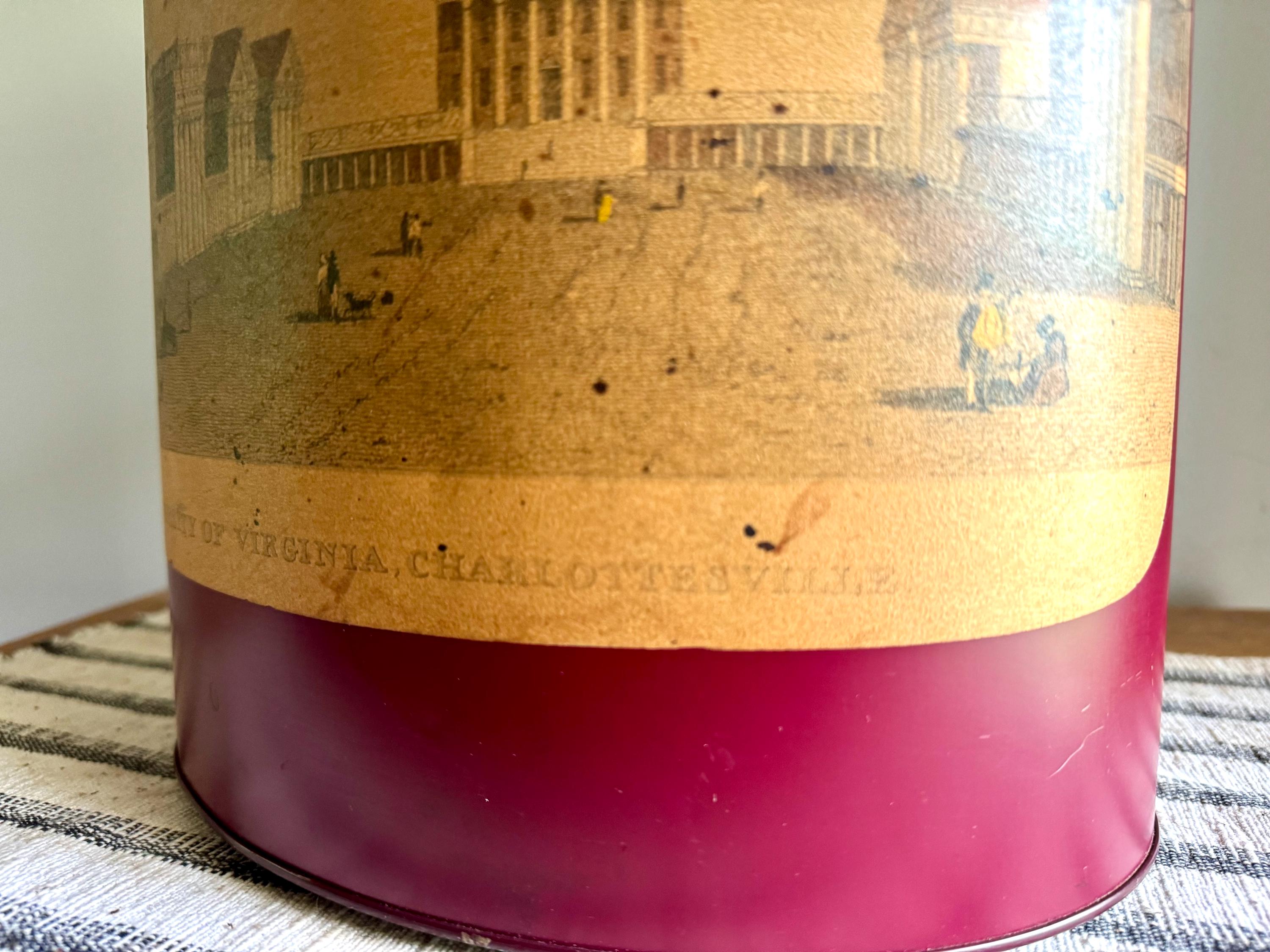 Vtg University of Virginia Red Trash Can | Charlottesville UVA Pictured Trash Bin | UVA Metal Oval Trash Can | Distressed UVA Trash Bin