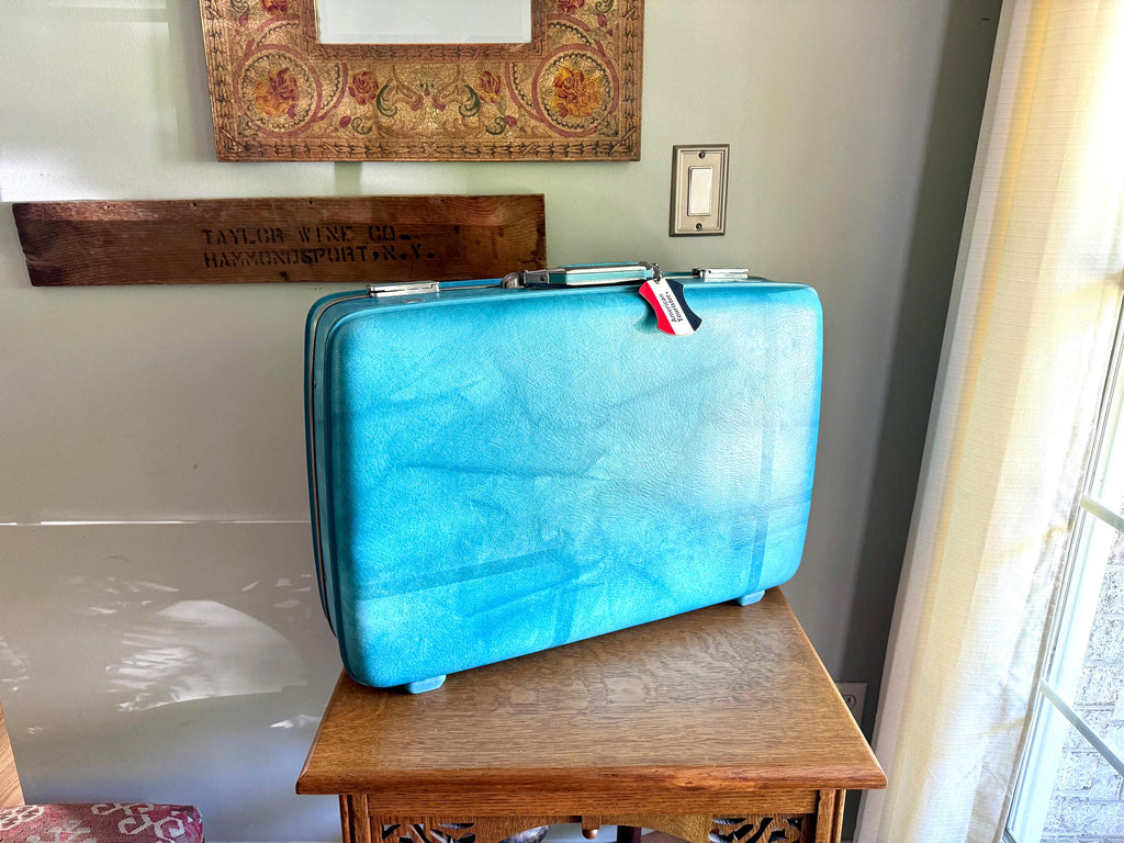 Vtg American Tourister Turquoise Marbled Luggage| American Tourister Suitcase| Medium Size A/T Escort Suitcase | Turquoise Blue Suitcase