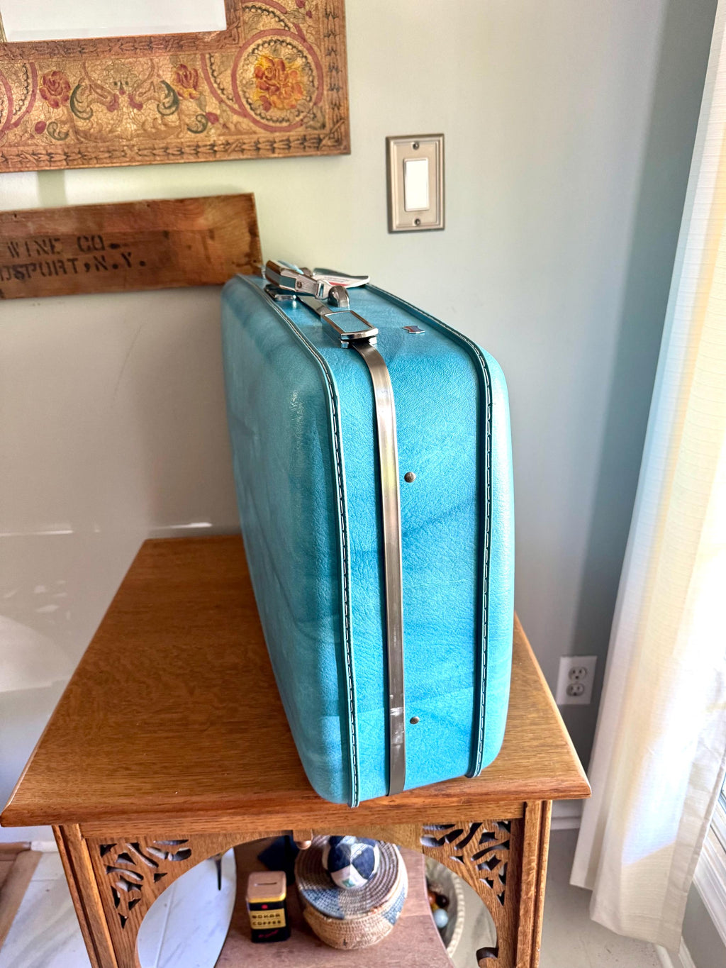 Vtg American Tourister Turquoise Marbled Luggage| American Tourister Suitcase| Medium Size A/T Escort Suitcase | Turquoise Blue Suitcase