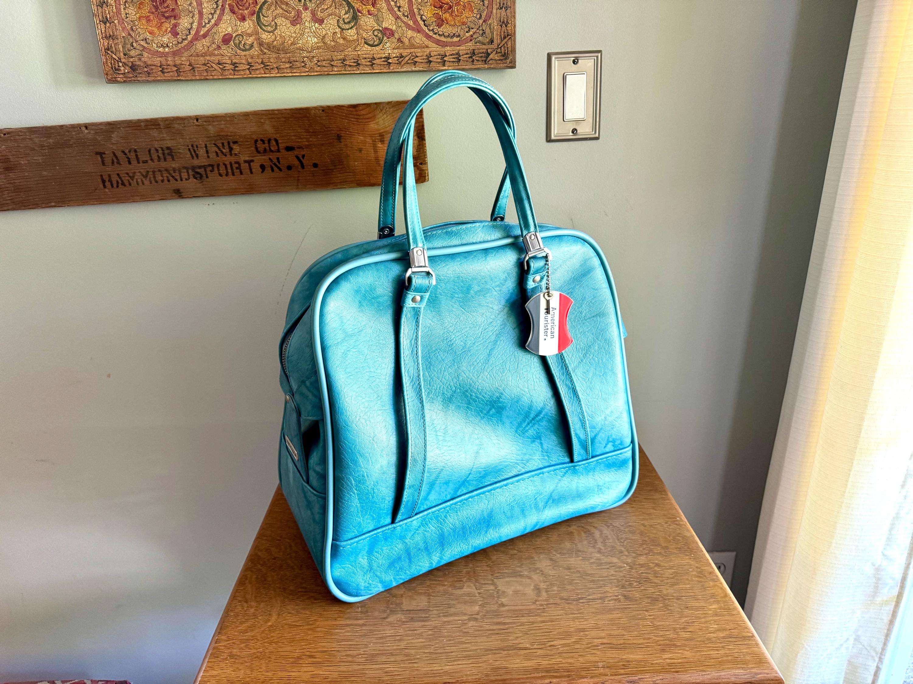 Vtg American Tourister Turquoise Handbag | American Tourister Blue Hand Bag | Marbled Turquoise Shoulder Bag | Blue Weekend Luggage Bag