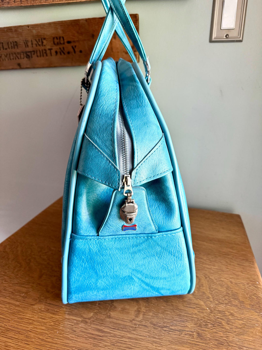 Vtg American Tourister Turquoise Handbag | American Tourister Blue Hand Bag | Marbled Turquoise Shoulder Bag | Blue Weekend Luggage Bag