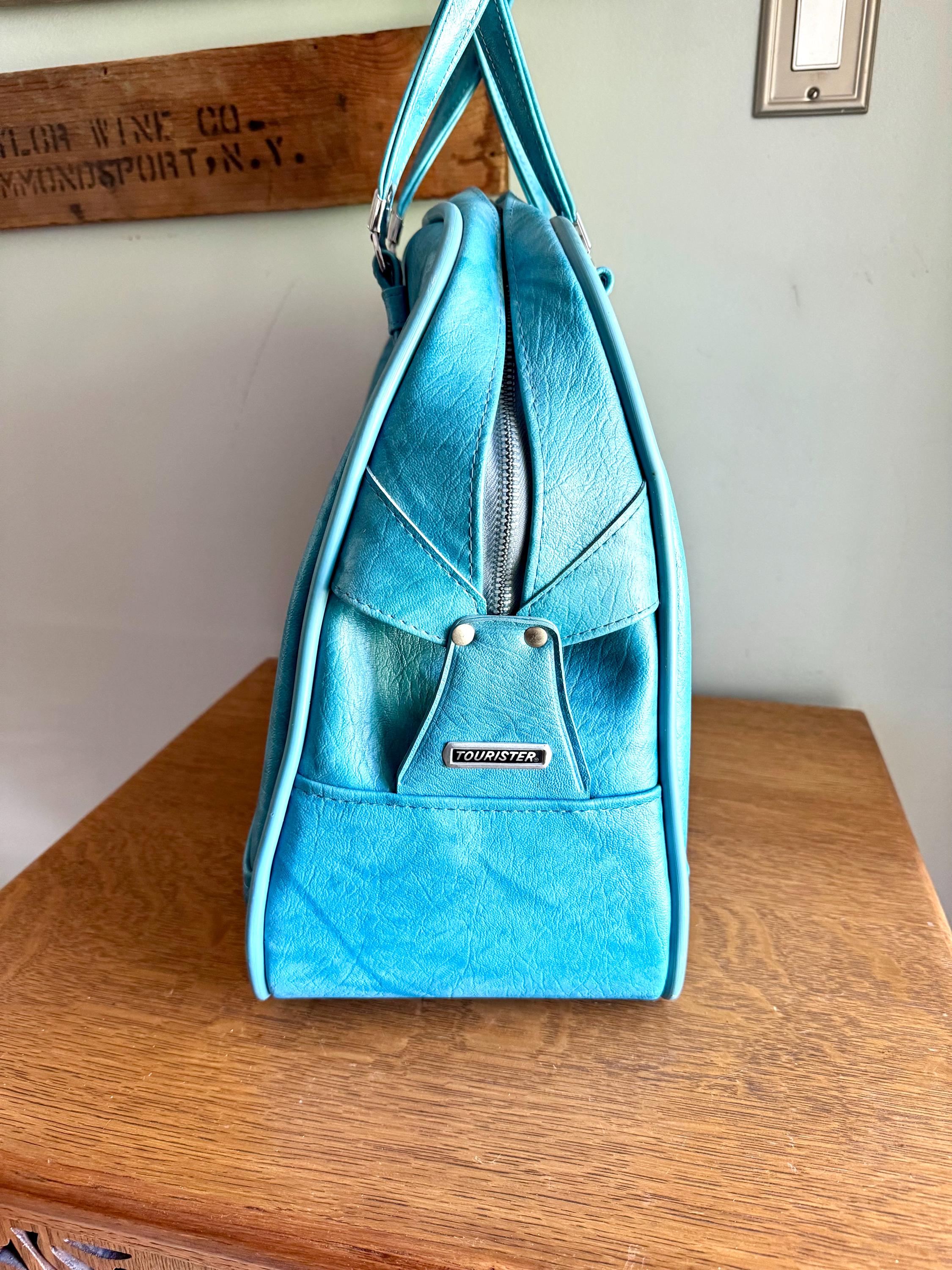 Vtg American Tourister Turquoise Handbag | American Tourister Blue Hand Bag | Marbled Turquoise Shoulder Bag | Blue Weekend Luggage Bag