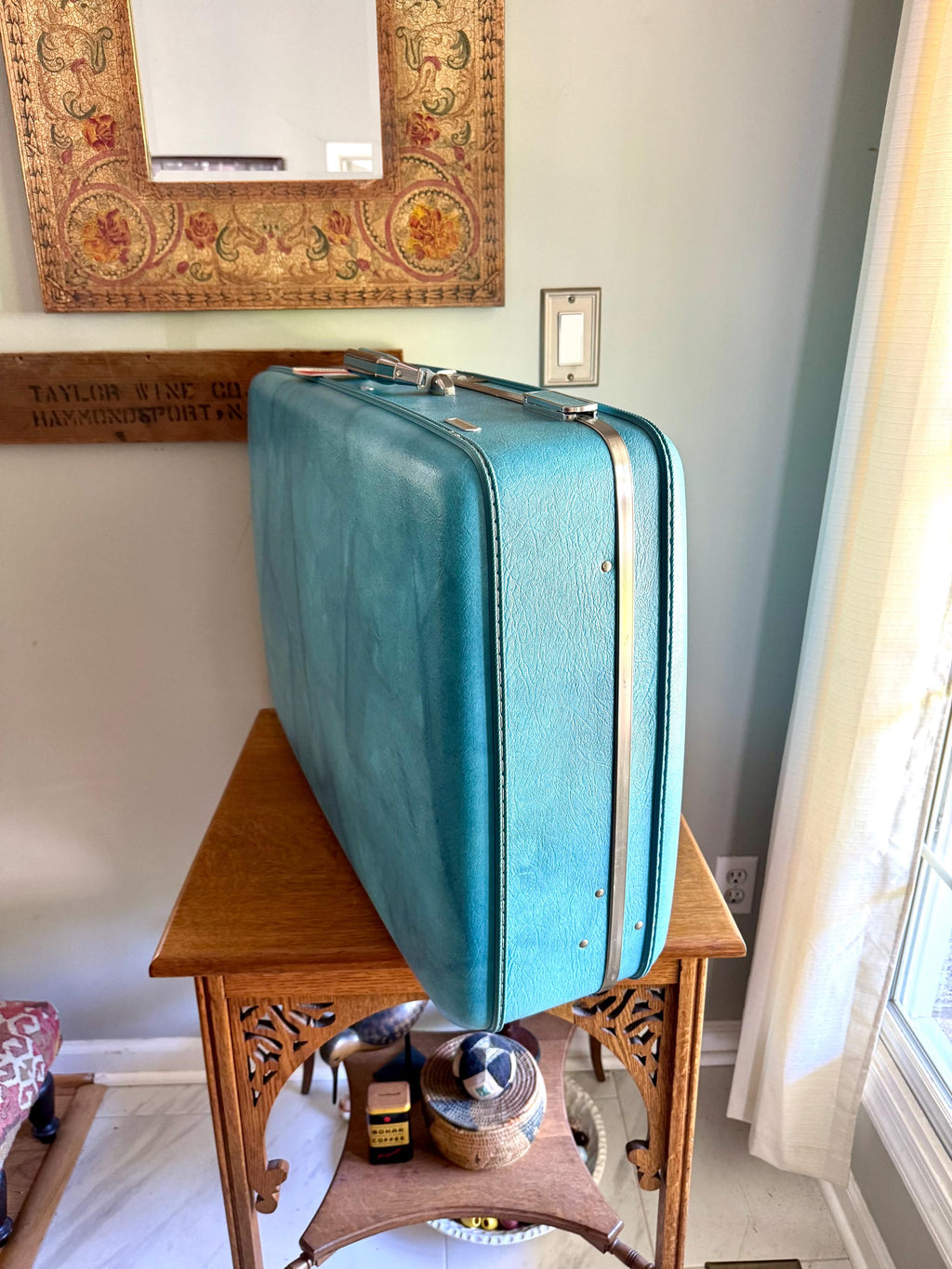 Vtg American Tourister Turquoise Marbled Luggage| American Tourister Suitcase| Large Size A/T Escort Suitcase | Turquoise Blue Suitcase