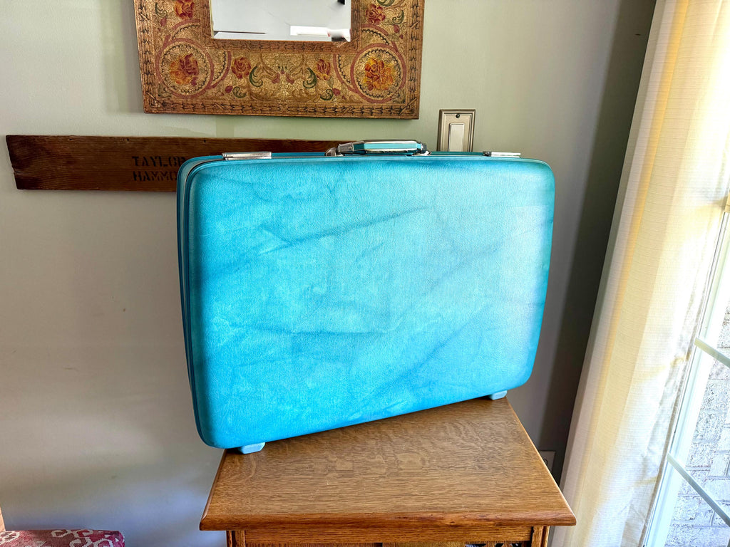 Vtg American Tourister Turquoise Marbled Luggage| American Tourister Suitcase| Large Size A/T Escort Suitcase | Turquoise Blue Suitcase