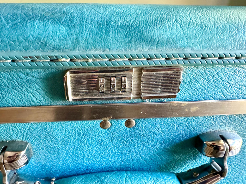 Vtg American Tourister Turquoise Marbled Luggage| American Tourister Suitcase| Large Size A/T Escort Suitcase | Turquoise Blue Suitcase