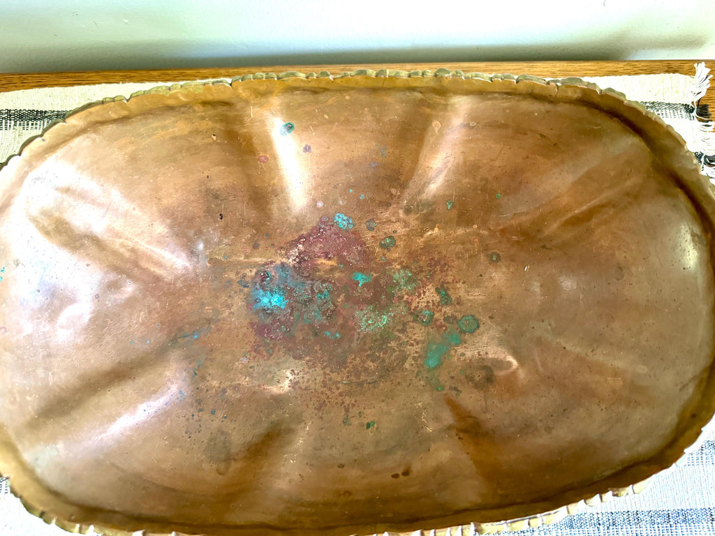 Vtg Hecho En Mexico Copper and Brass Dish | Mexican Copper Centerpiece Dish | Copper Fruit Bowl | Brass Ornate Footed Bowl