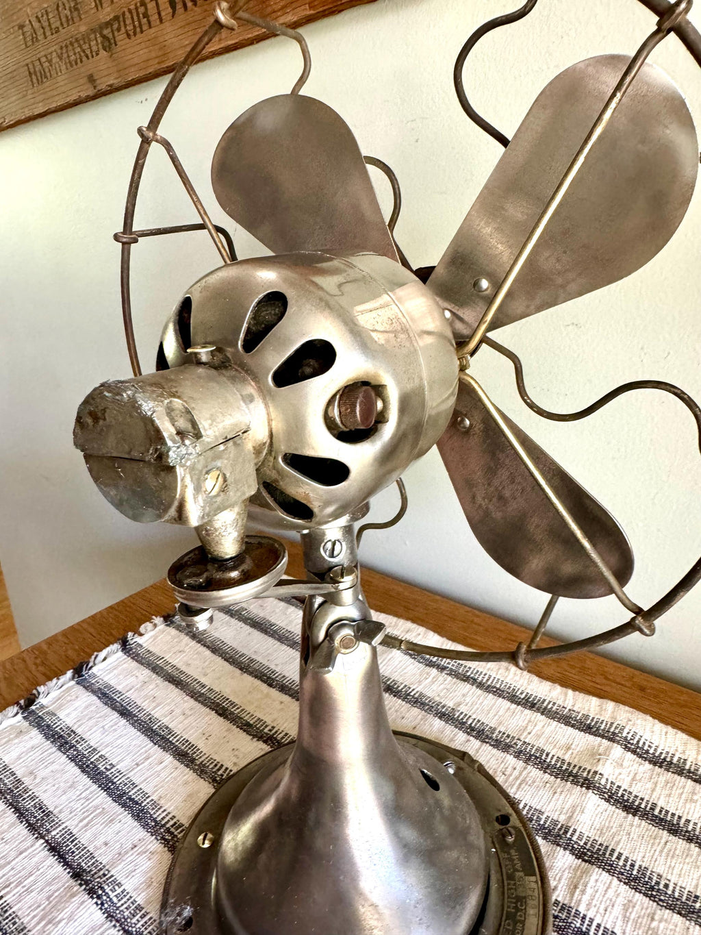 Vtg Non Running Crescent Fan | Metal Blade Display Fan | Metal Gage Antique Fan | Metal Cage Decor Fan | Unwired Metal Caged Fan