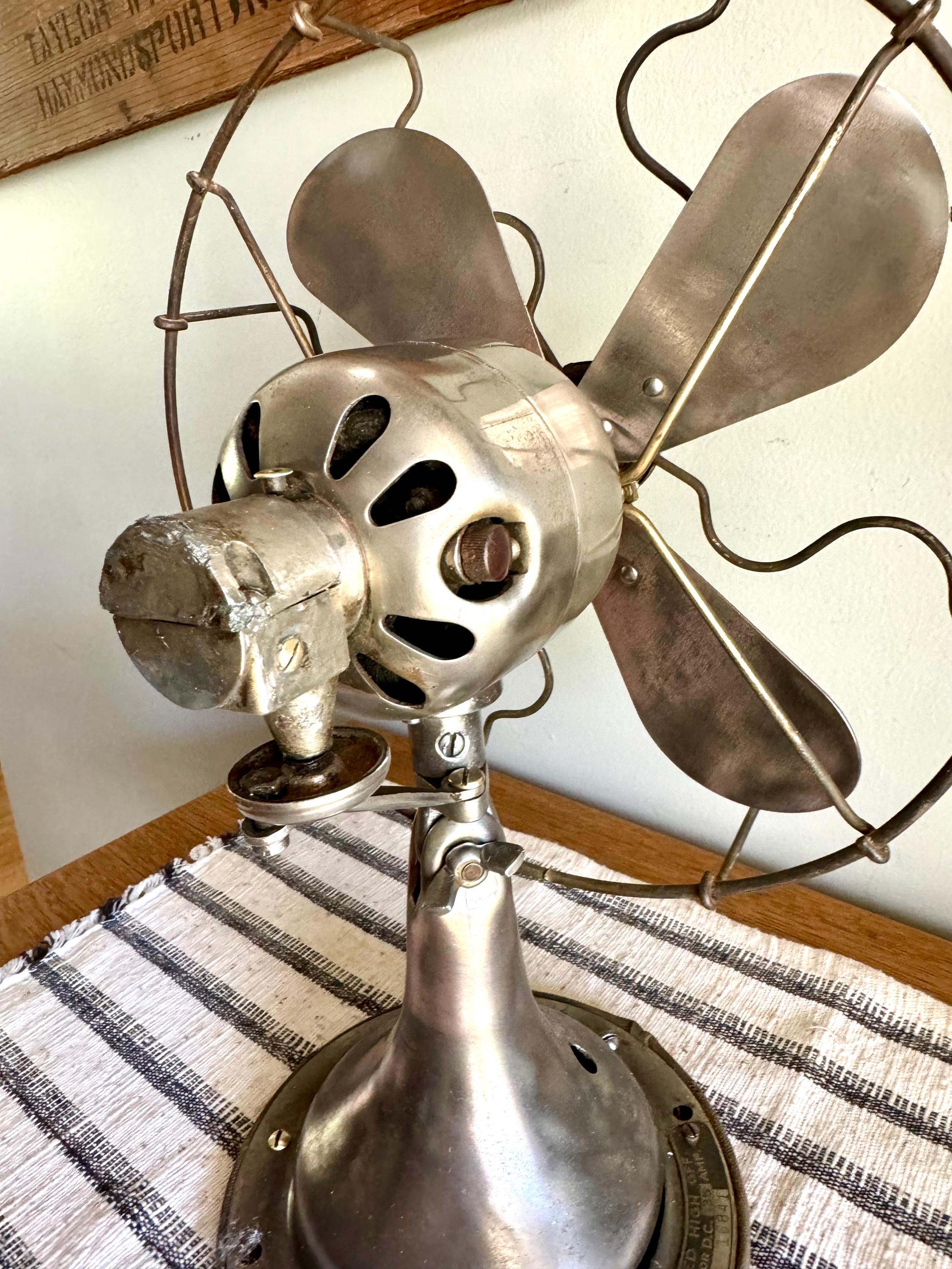 Vtg Non Running Crescent Fan | Metal Blade Display Fan | Metal Gage Antique Fan | Metal Cage Decor Fan | Unwired Metal Caged Fan