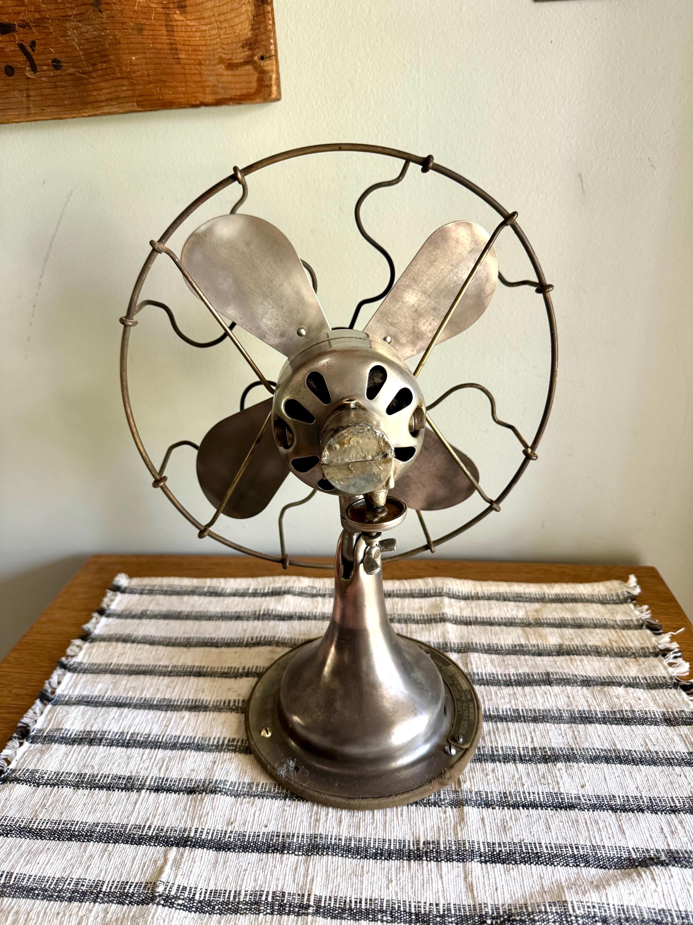 Vtg Non Running Crescent Fan | Metal Blade Display Fan | Metal Gage Antique Fan | Metal Cage Decor Fan | Unwired Metal Caged Fan
