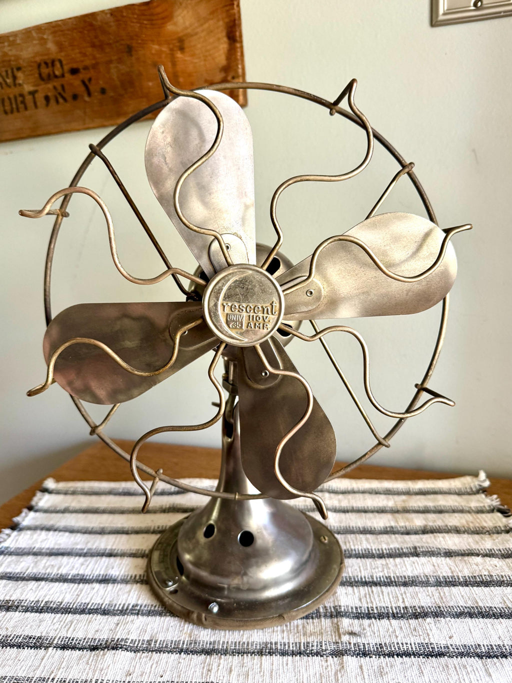 Vtg Non Running Crescent Fan | Metal Blade Display Fan | Metal Gage Antique Fan | Metal Cage Decor Fan | Unwired Metal Caged Fan