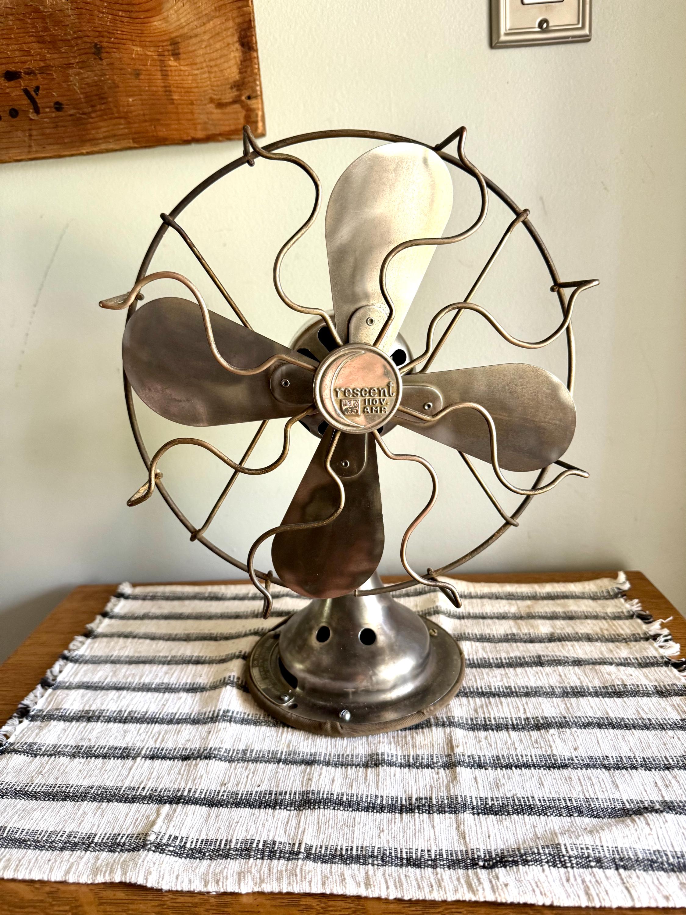Vtg Non Running Crescent Fan | Metal Blade Display Fan | Metal Gage Antique Fan | Metal Cage Decor Fan | Unwired Metal Caged Fan