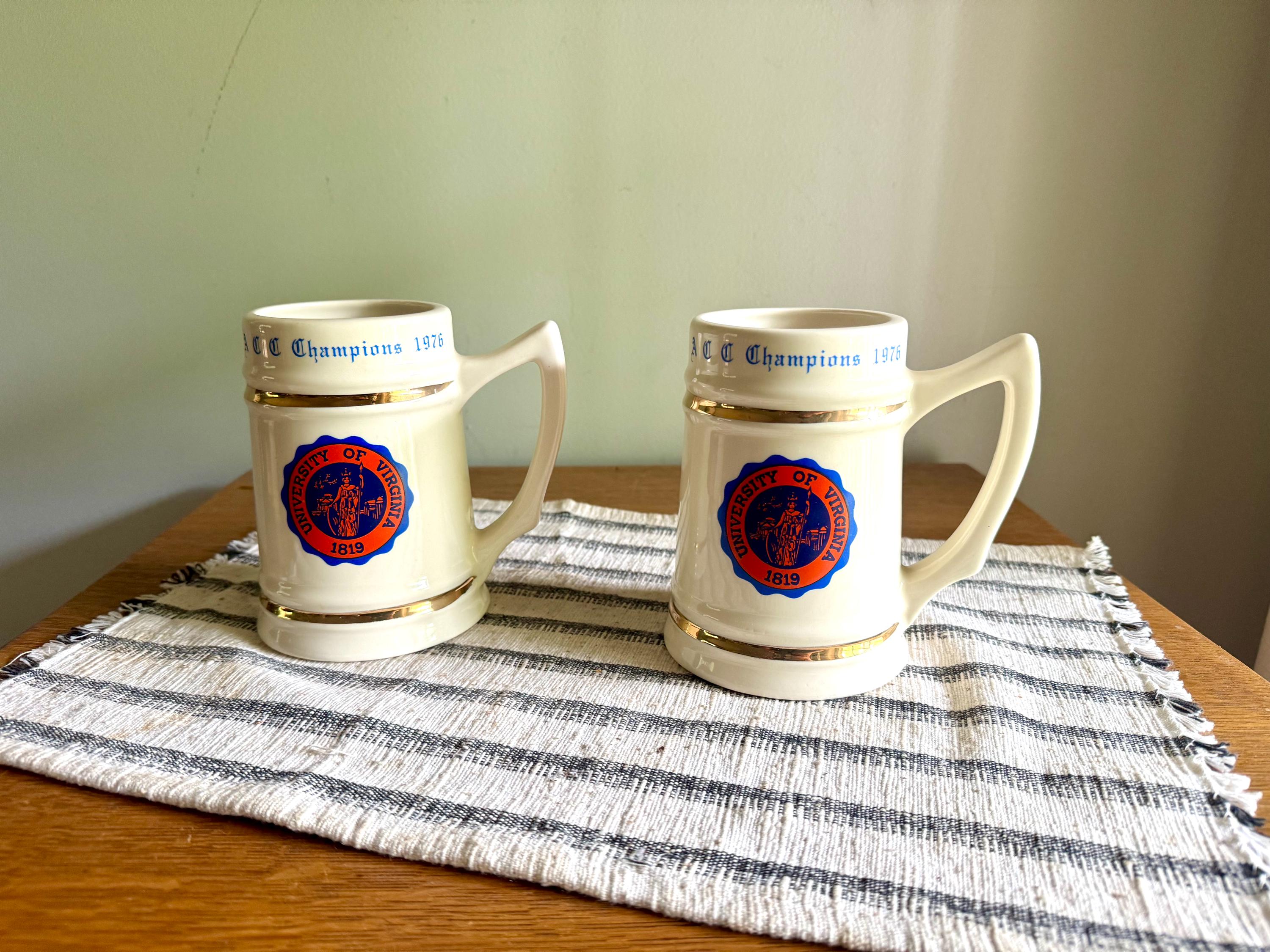 Vtg Pair of Lewis Bros. University of Virginia 1976 ACC Champions Mug | UVA 1976 Champions Mug | UVA 1976 Champions Beer Stein