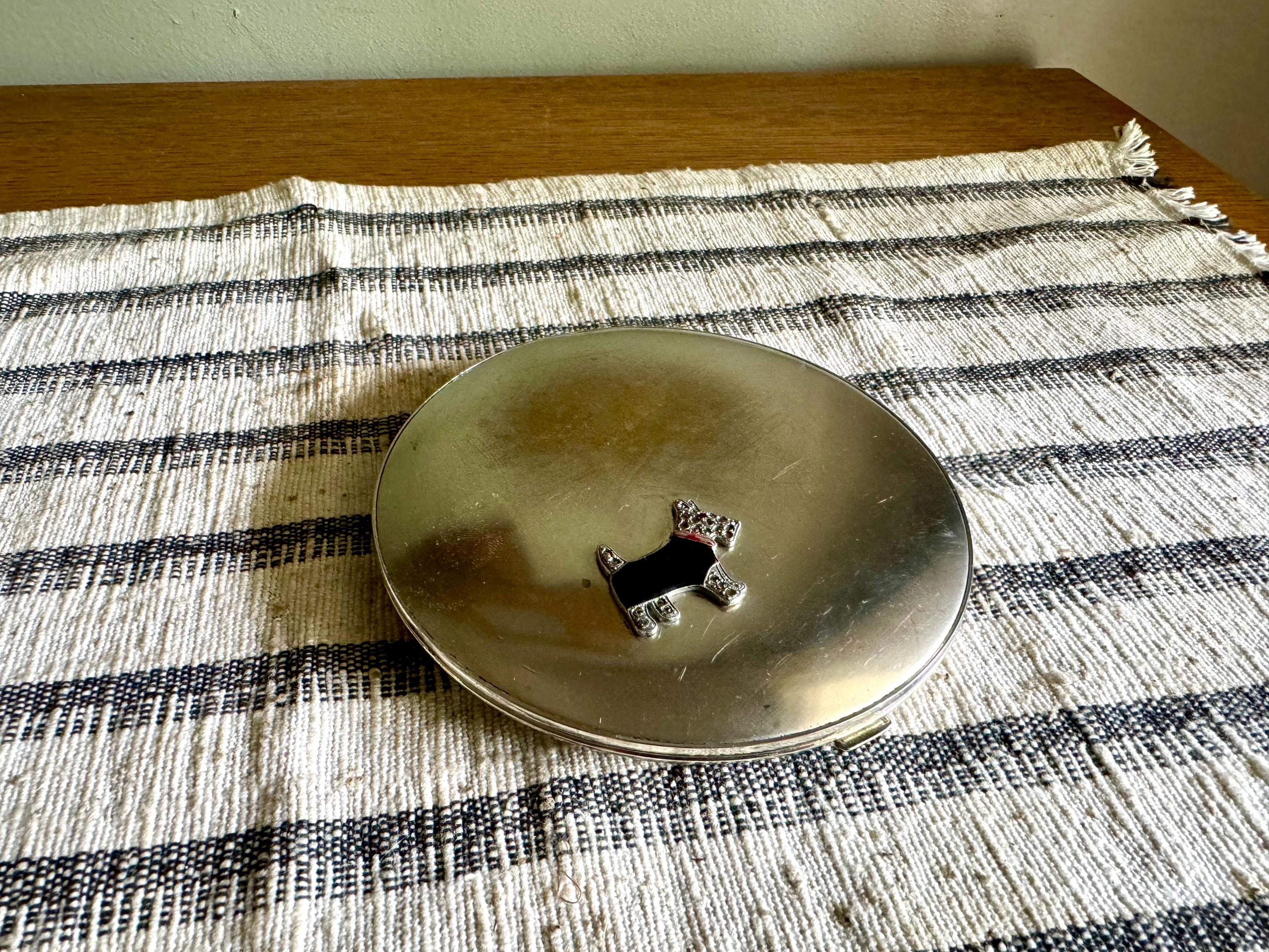 Vtg Scotty Dog Silver Toned Powder Compact | Scotty Terrier Large Compact | Large Silver Toned Scotty Dog Makeup Compact