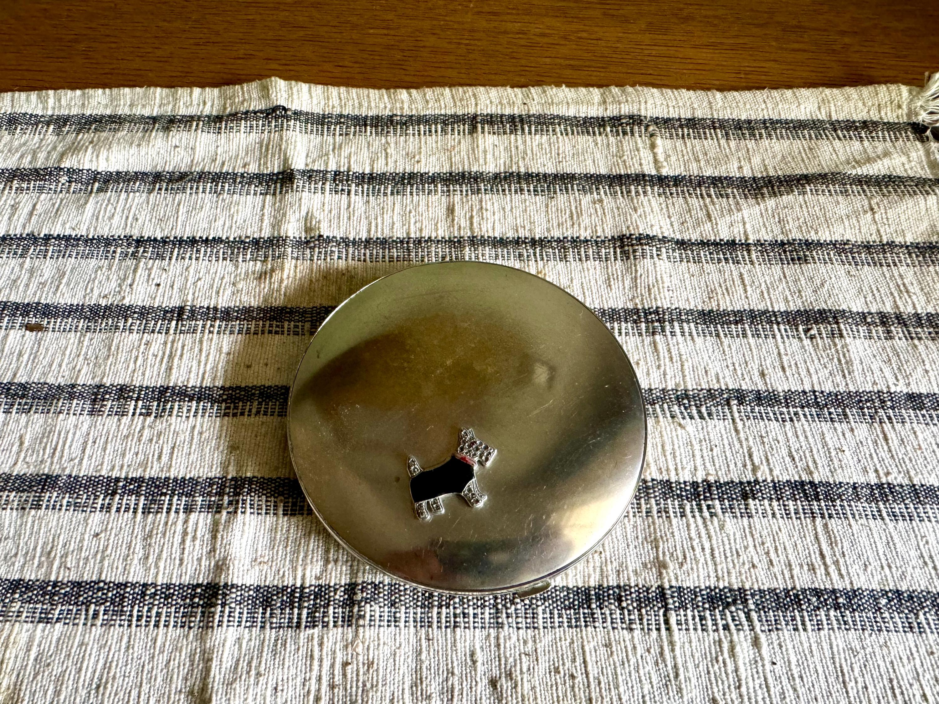 Vtg Scotty Dog Silver Toned Powder Compact | Scotty Terrier Large Compact | Large Silver Toned Scotty Dog Makeup Compact