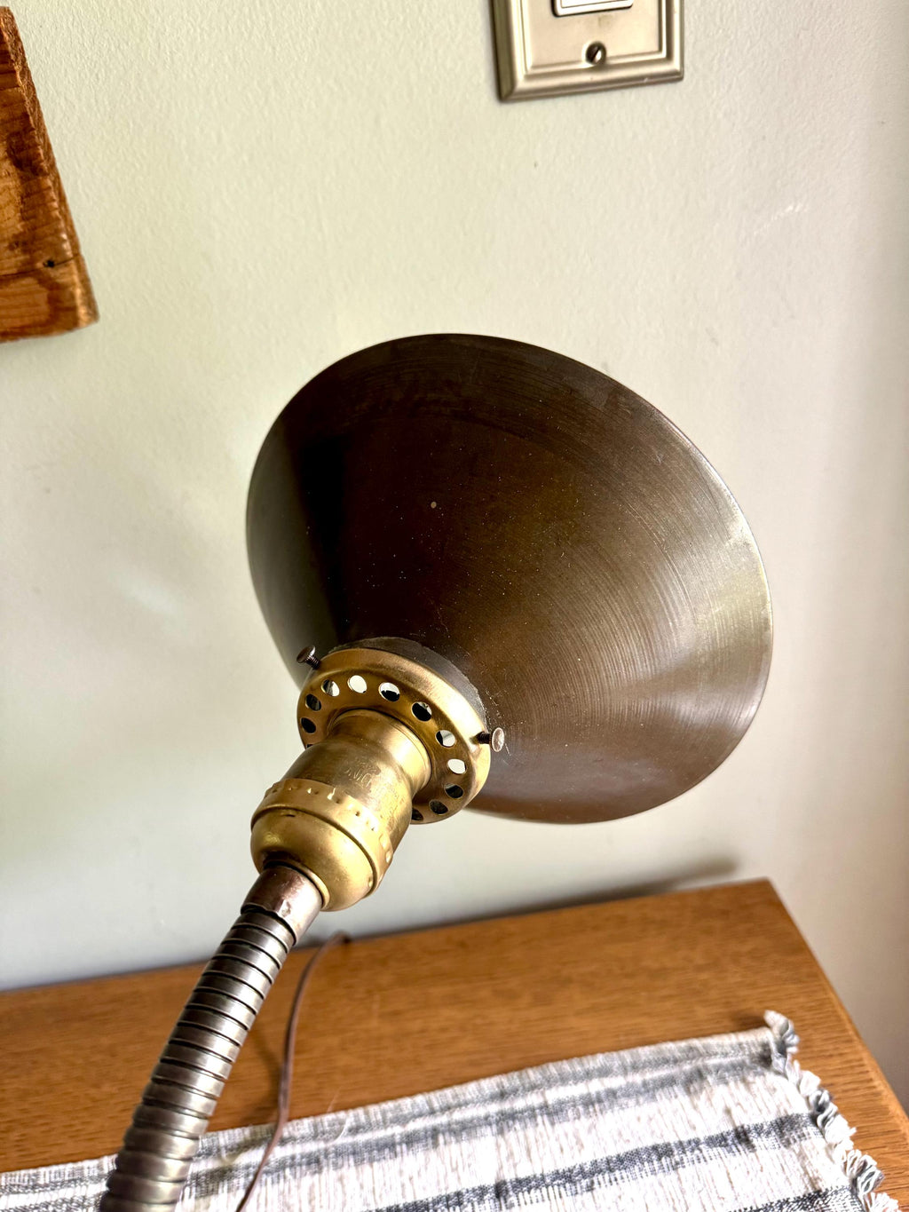 Vtg Green Eagle Goose Neck Lamp With I.P Frink Style Mirrored Lamp Shade  | Industrial Adjustable Desk Lamp | Eagle Cast Iron Desk Lamp