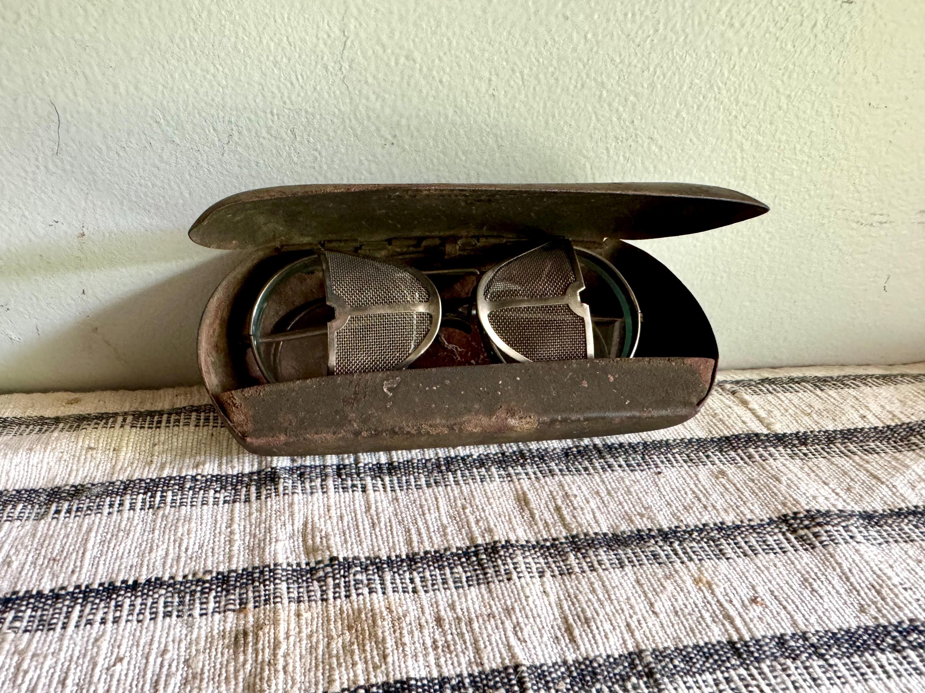 1920's American Optical Safety Glasses | AO SafetyEyewear With Case | Vintage American Optical Glasses | Vtg Riding Glasses With Case