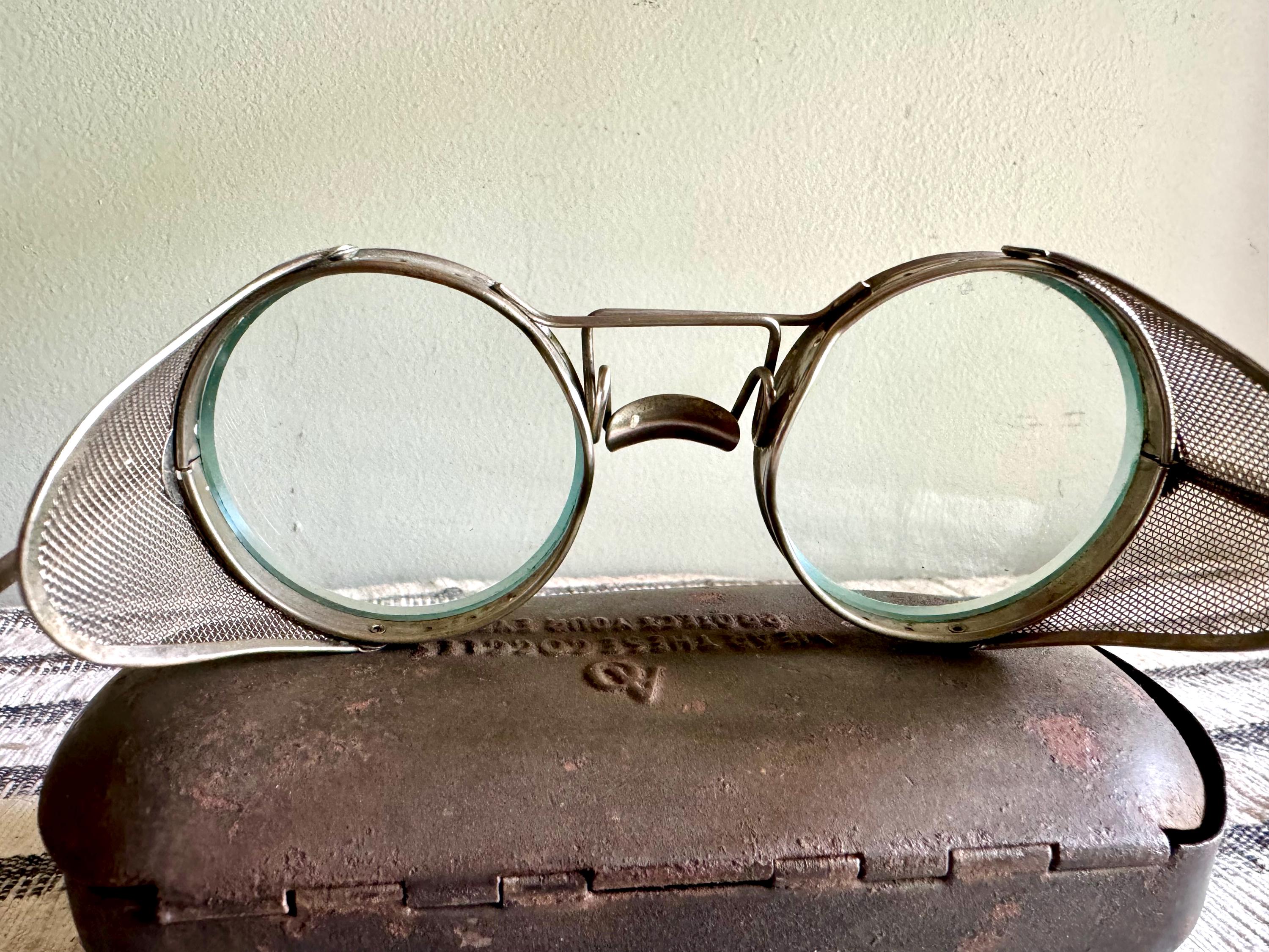 1920's American Optical Safety Glasses | AO SafetyEyewear With Case | Vintage American Optical Glasses | Vtg Riding Glasses With Case