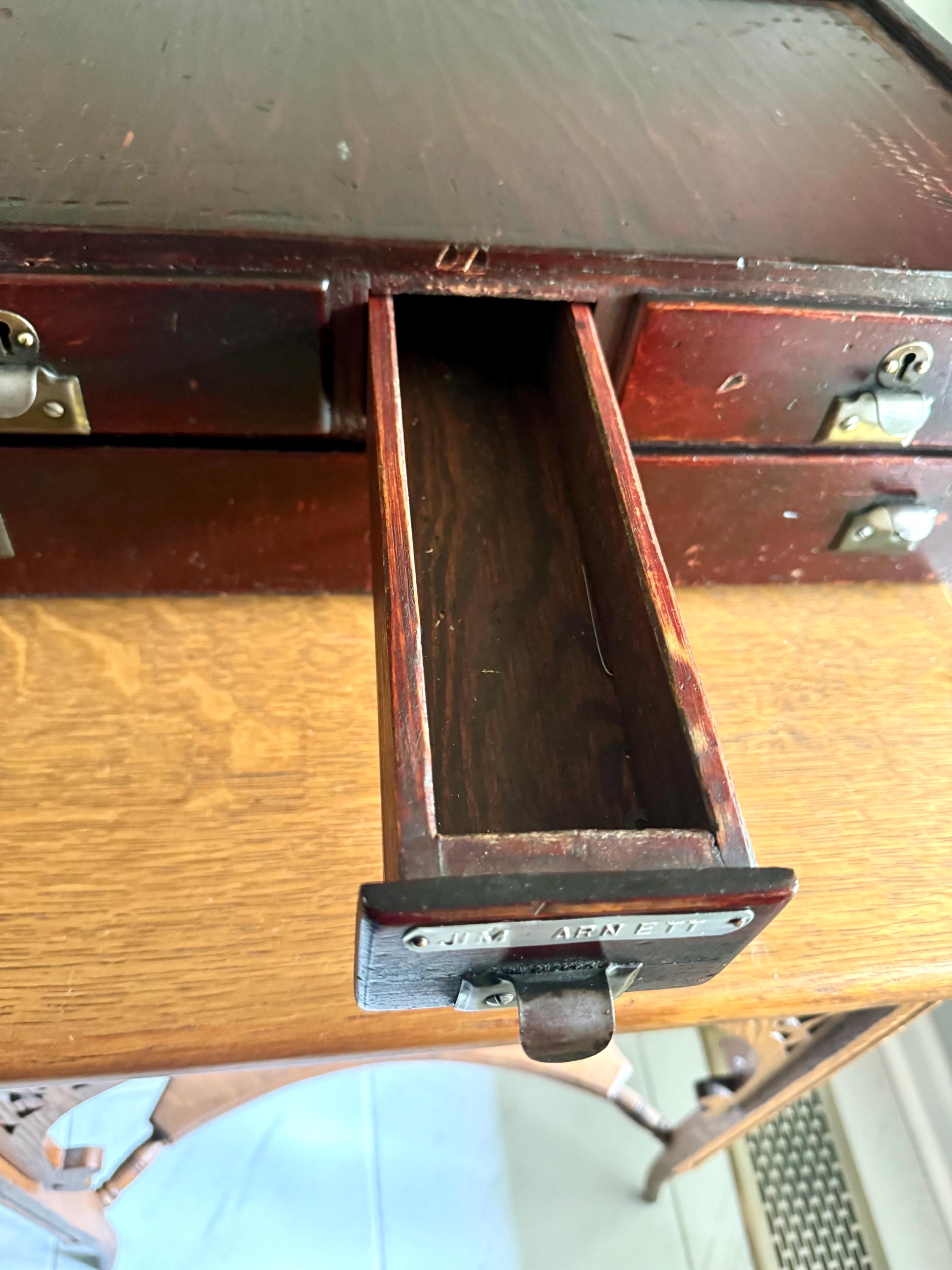 Antique Wood 4 Drawer Cabinet | Wood Countertop Locking Cabinet Drawers | Machinist Word Bench Cabinet | Cash Register Stand