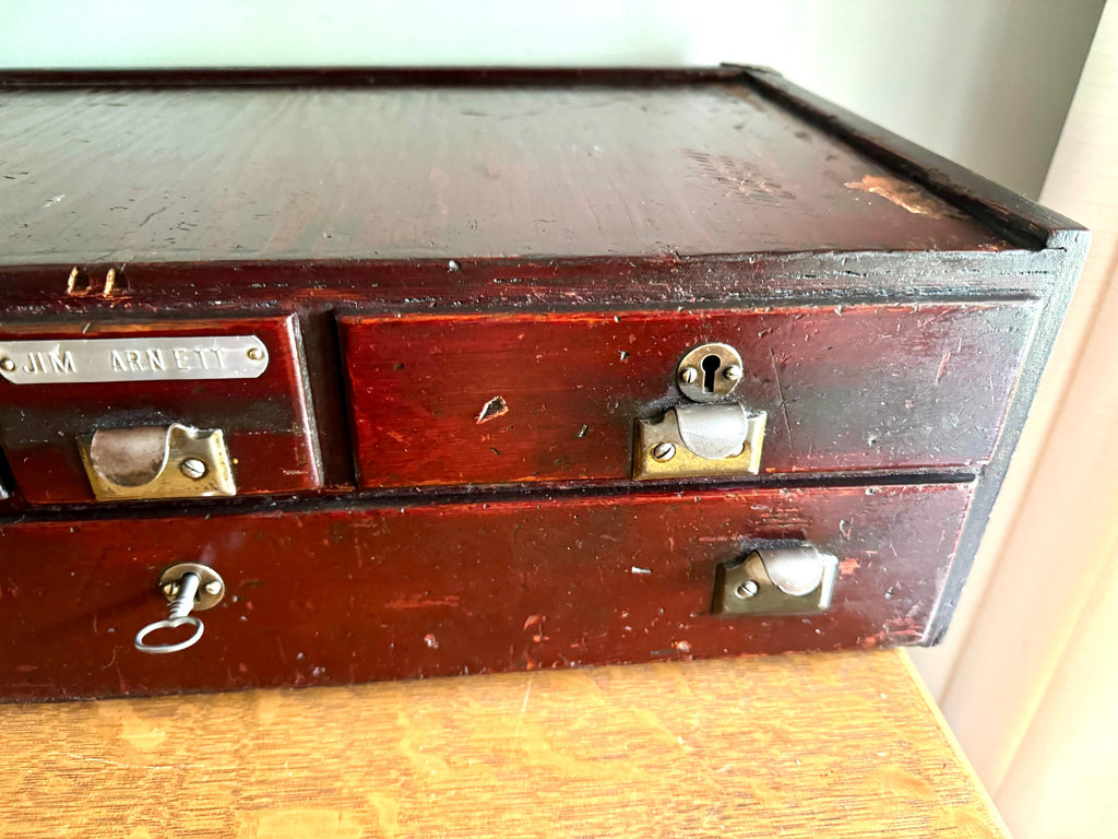 Antique Wood 4 Drawer Cabinet | Wood Countertop Locking Cabinet Drawers | Machinist Word Bench Cabinet | Cash Register Stand